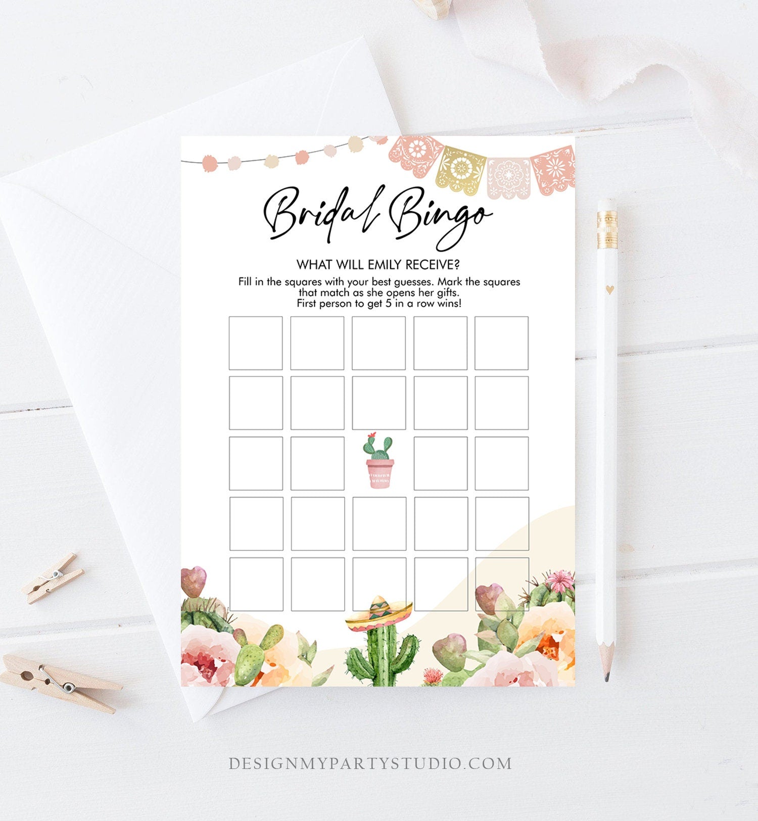 Editable Bridal Bingo Bridal Shower Game Cactus Fiesta Mexican Coed Shower Games Succulent Wedding Activity Digital Template Printable 0419