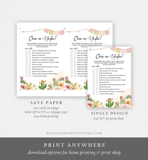 Editable Over or Under Bridal Shower Game Cactus Fiesta Mexican Coed Shower Games Succulent Wedding Activity Corjl Template Printable 0419