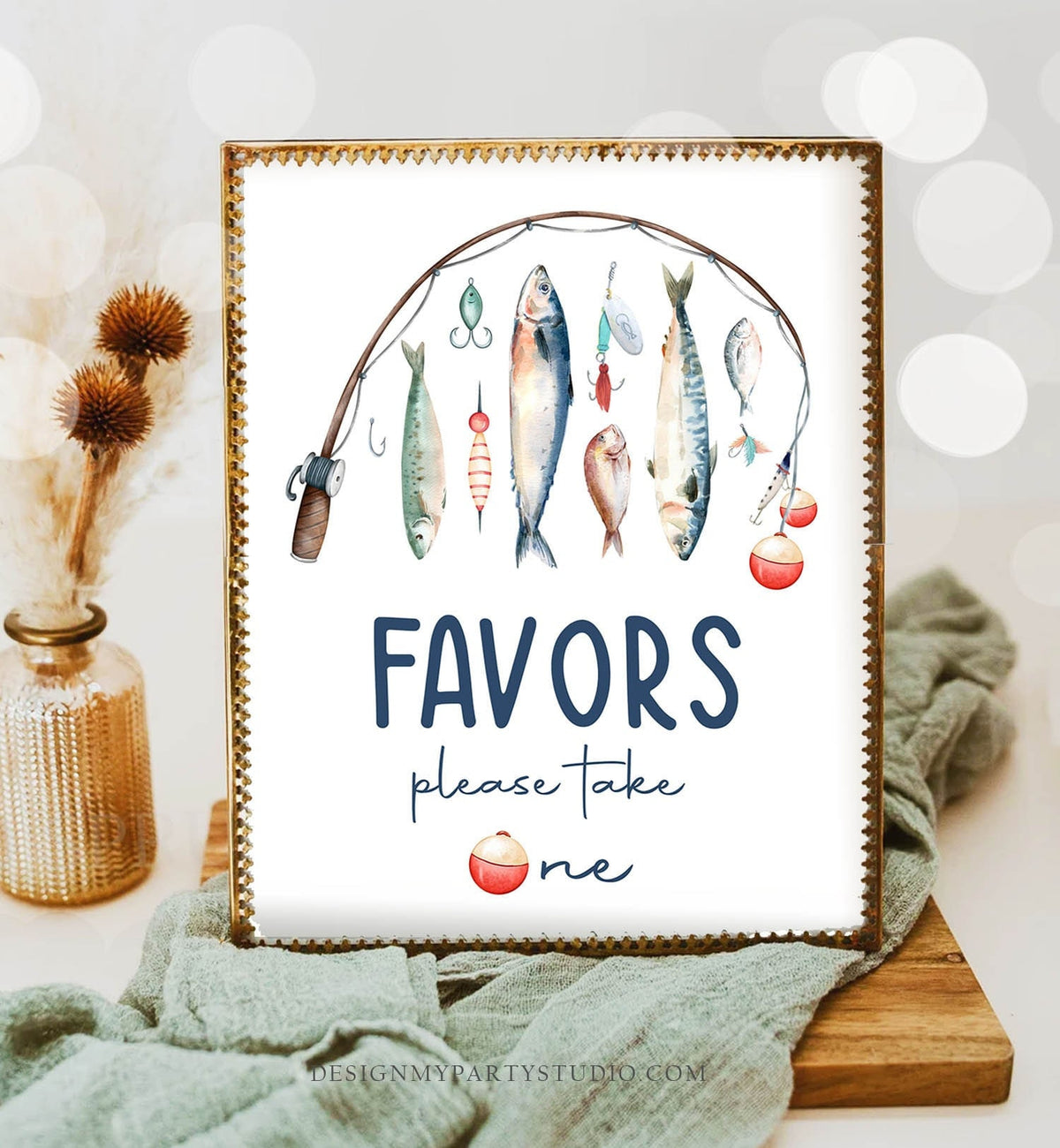 Favors Party Sign Fishing Birthday Sign O-fish-ally Reeling in The Big One Birthday Boy Fishing Party Decor Table Download Printable 0454