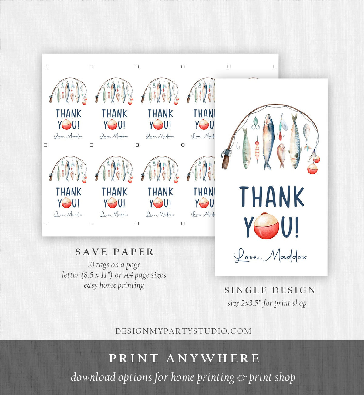 Editable Fishing Birthday Favor Tags Fishing Favors Thank You The Big One Boy O-Fish-Ally Fish Fishing Party Digital Template Printable 0454