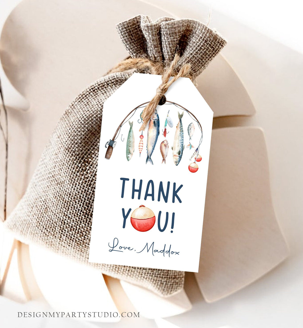 Editable Fishing Birthday Favor Tags Fishing Favors Thank You The Big One Boy O-Fish-Ally Fish Fishing Party Digital Template Printable 0454