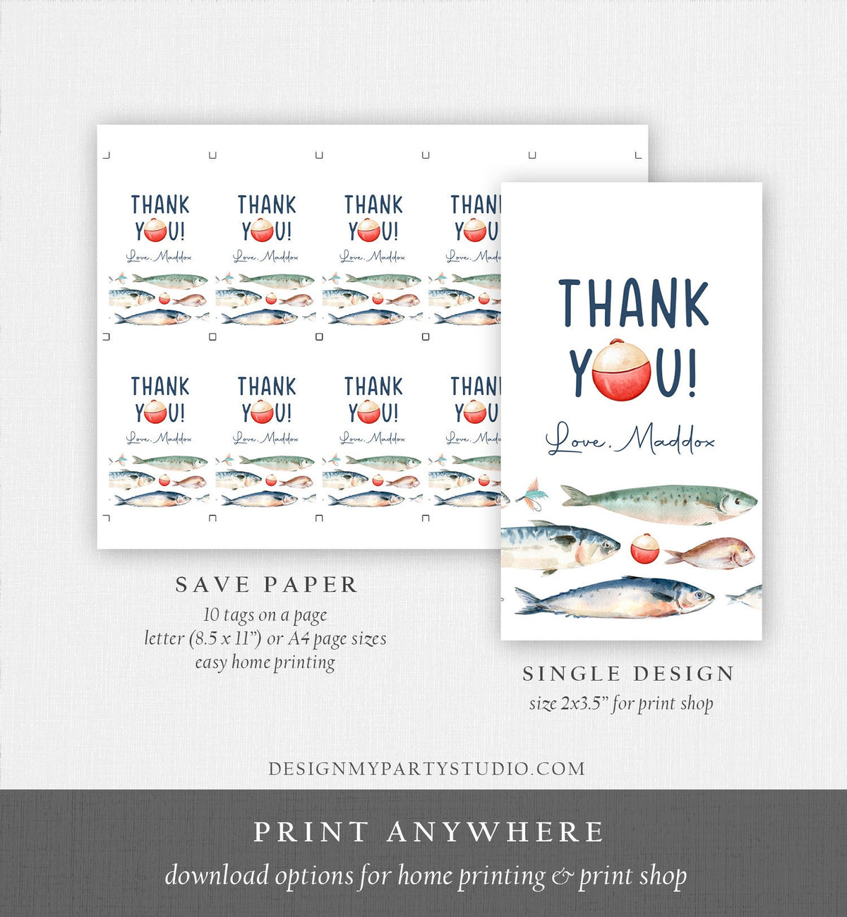 Editable Fishing Birthday Favor Tags Fishing Favors Thank You Tags The Big One Boy O-Fish-Ally Fish Tag Fishing Party Corjl Template 0454