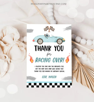 Editable Race Car Thank You Card Two Fast Birthday Boy Blue Racing Car Thank You Card Birthday Fast One Template Instant Download Corjl 0424