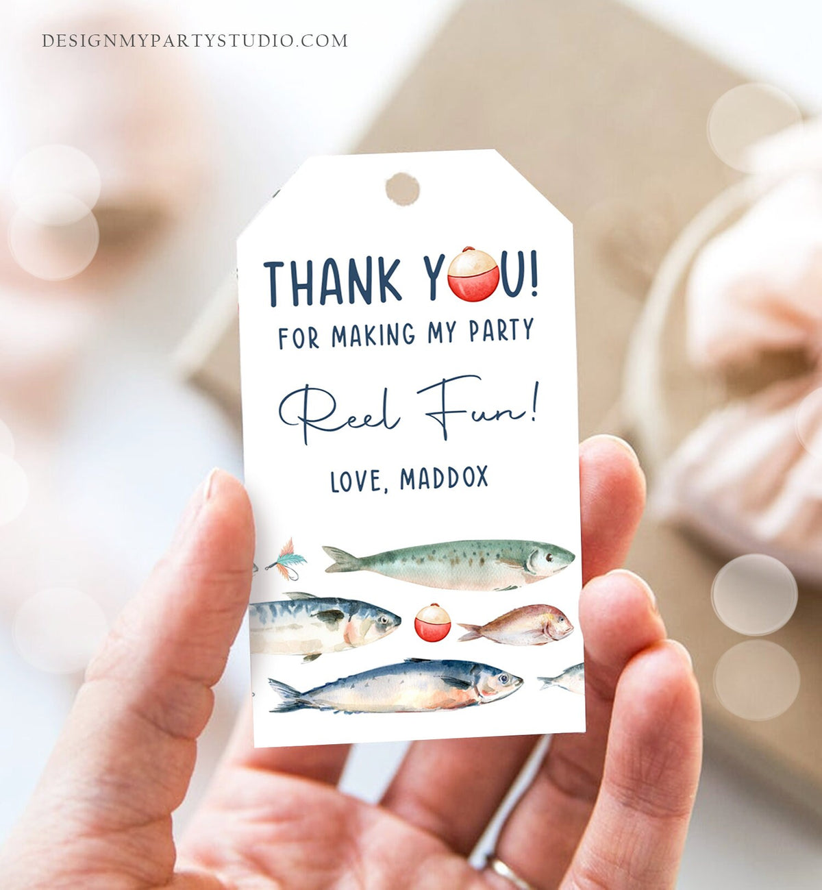 Editable Fishing Birthday Favor Tags Fishing Favors Thank You Tags The Big One Boy O-Fish-Ally Fish Tag Fishing Party Corjl Template 0454