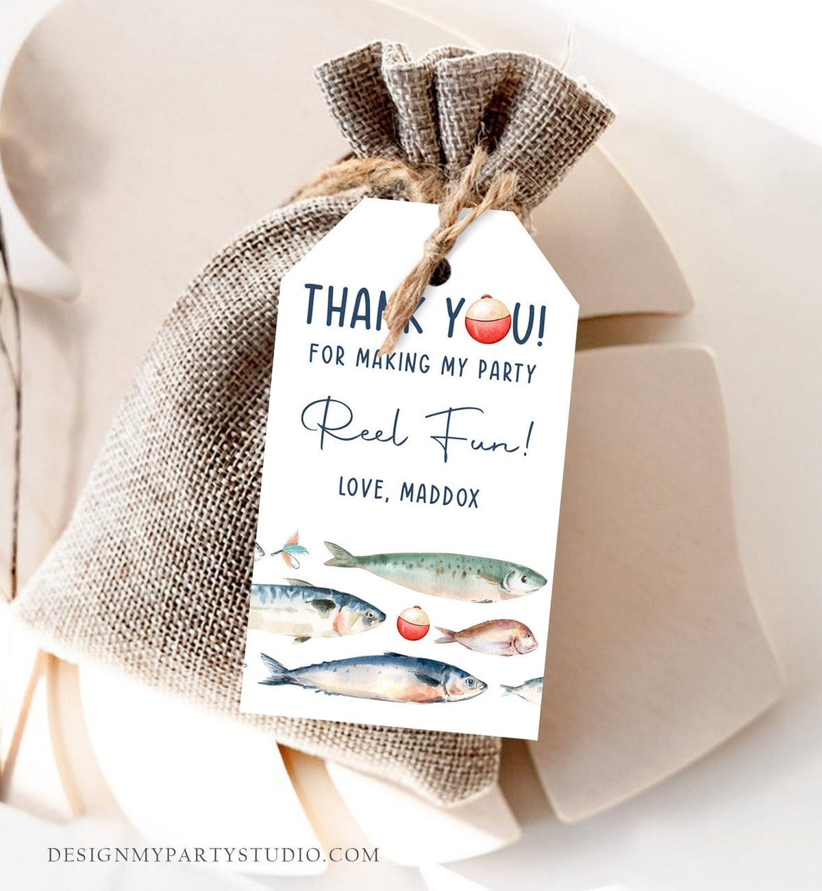 Editable Fishing Birthday Favor Tags Fishing Favors Thank You Tags The Big One Boy O-Fish-Ally Fish Tag Fishing Party Corjl Template 0454