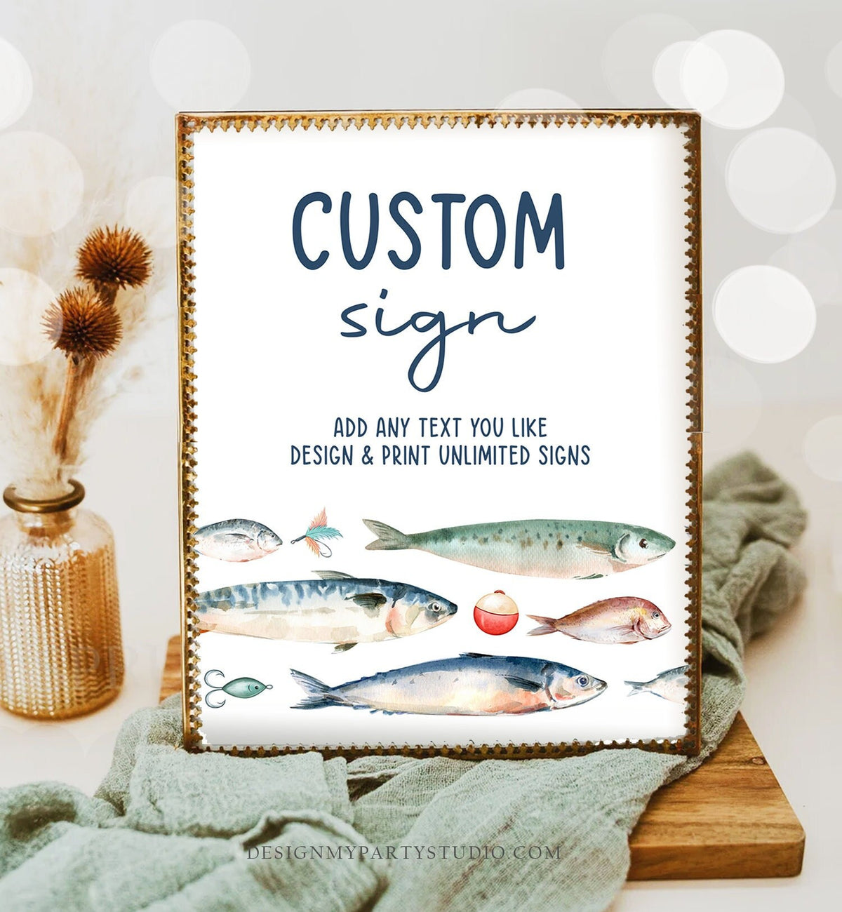 Editable Custom Sign Fishing Birthday Party Sign The Big One Birthday Fish Party Bobber Reeling in Boy 8x10 Download PRINTABLE Corjl 0454