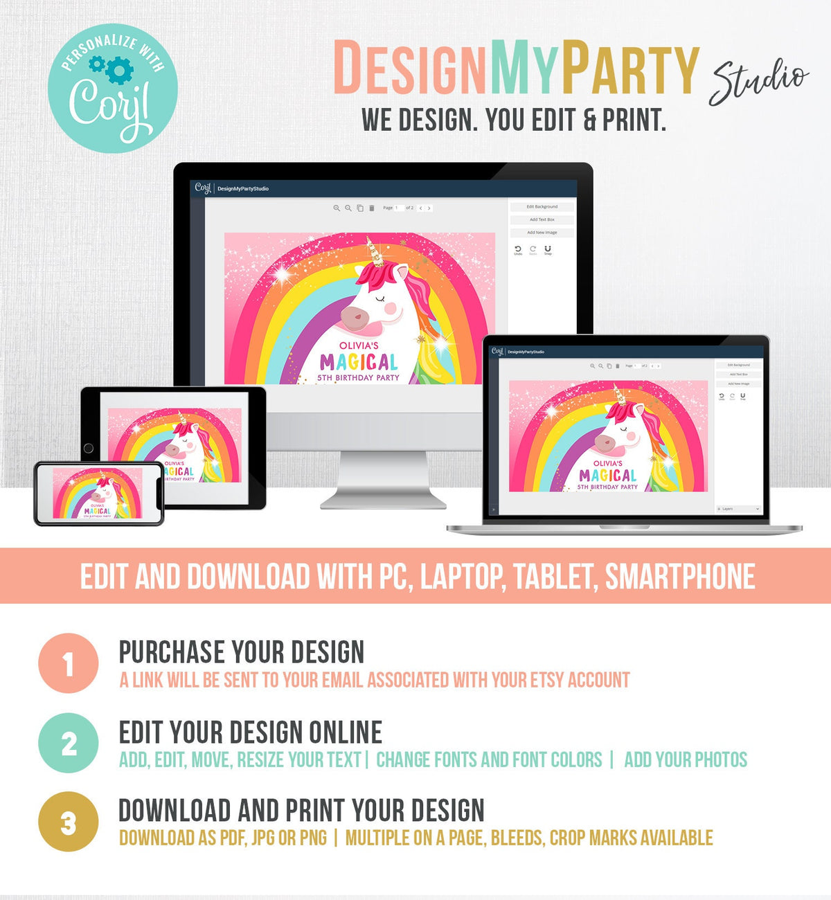 Editable Unicorn Birthday Party Gable Box Favor Label Magical Unicorn Gift Box Girl Pink Rainbow Digital Download Template Printable 0323