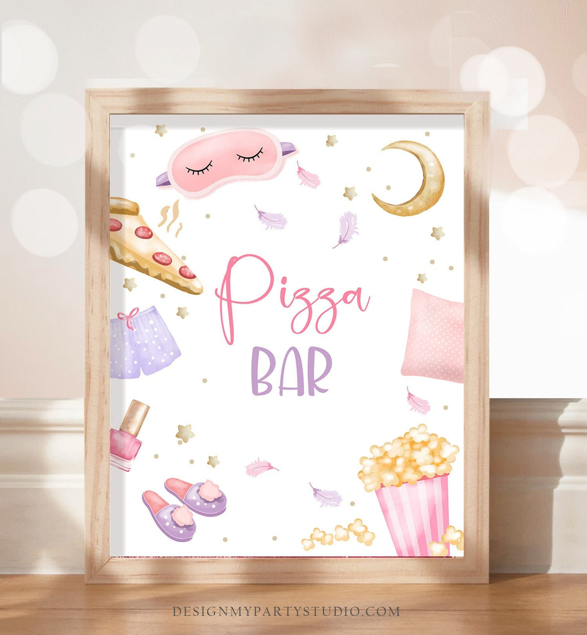 Pizza Bar Sign Sleepover Birthday Sign Slumber Party Decor Teen Birthday Movie Night Pancakes Pajamas Snack Sign Download Printable 0447