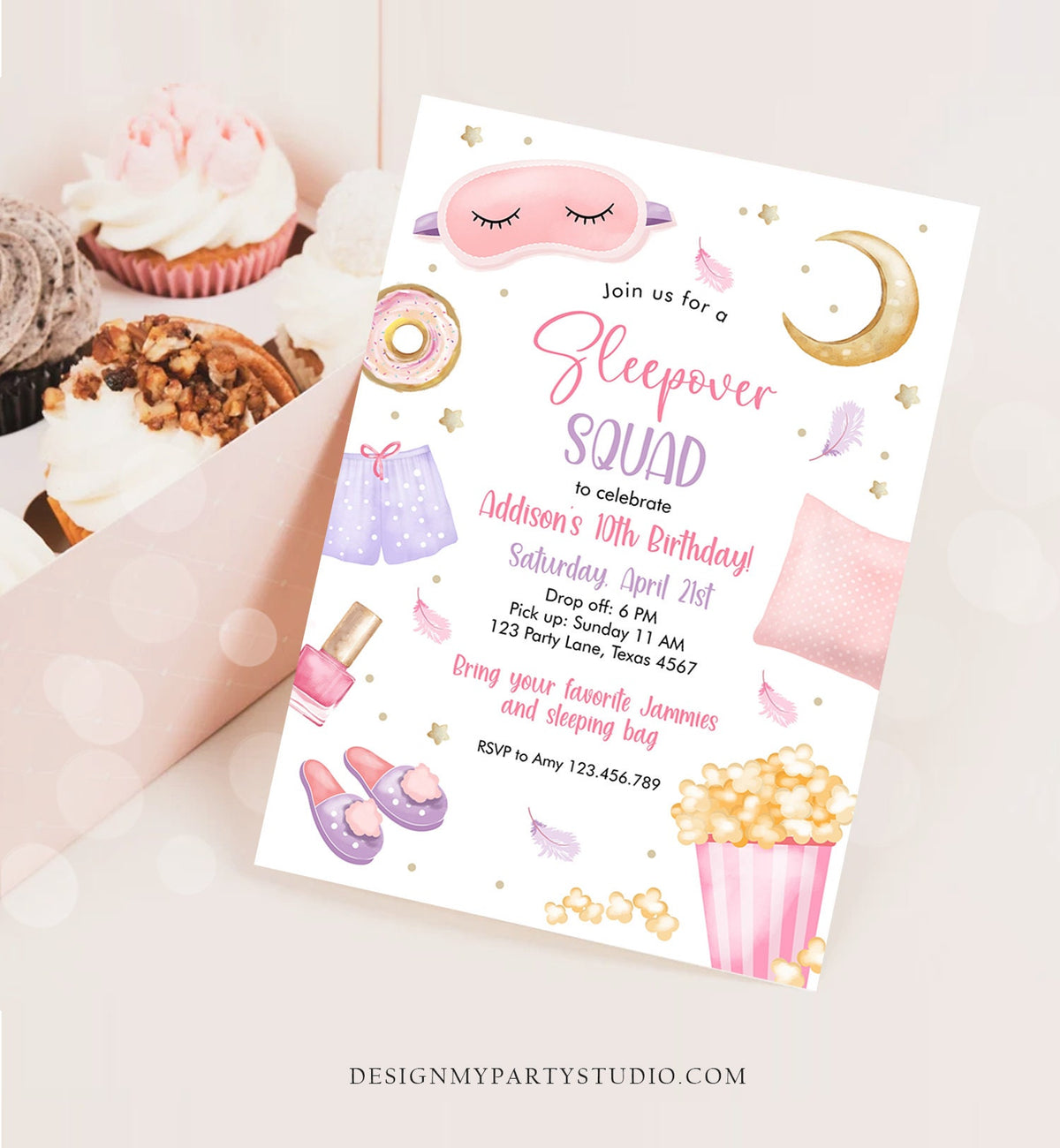 Editable Sleepover Squad Birthday Invitation Slumber Party Birthday Invite Pink Girl Spa Tween Teen Digital Download Template Corjl 0447
