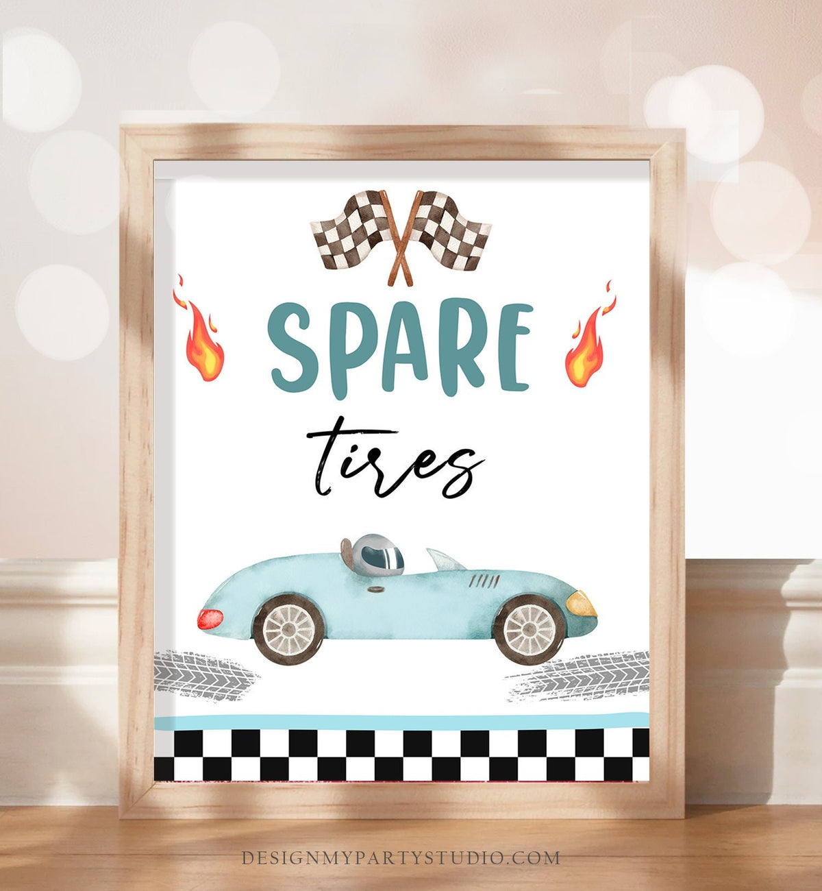 Spare Tires Race Car Sign Race Car Birthday Party Sign Two Fast Birthday Party Blue Vintage Racing Car Decorations Download Printable 0424