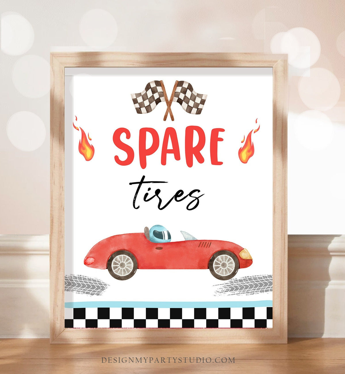 Spare Tires Race Car Sign Race Car Birthday Party Sign Two Fast Birthday Party Red Vintage Racing Car Decorations Download Printable 0424