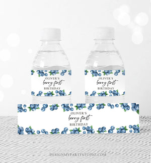 Editable Blueberry Water Bottle Labels Berry First Birthday Decor Berry Sweet 1st Birthday Party Boy Blue Printable Template Corjl 0399