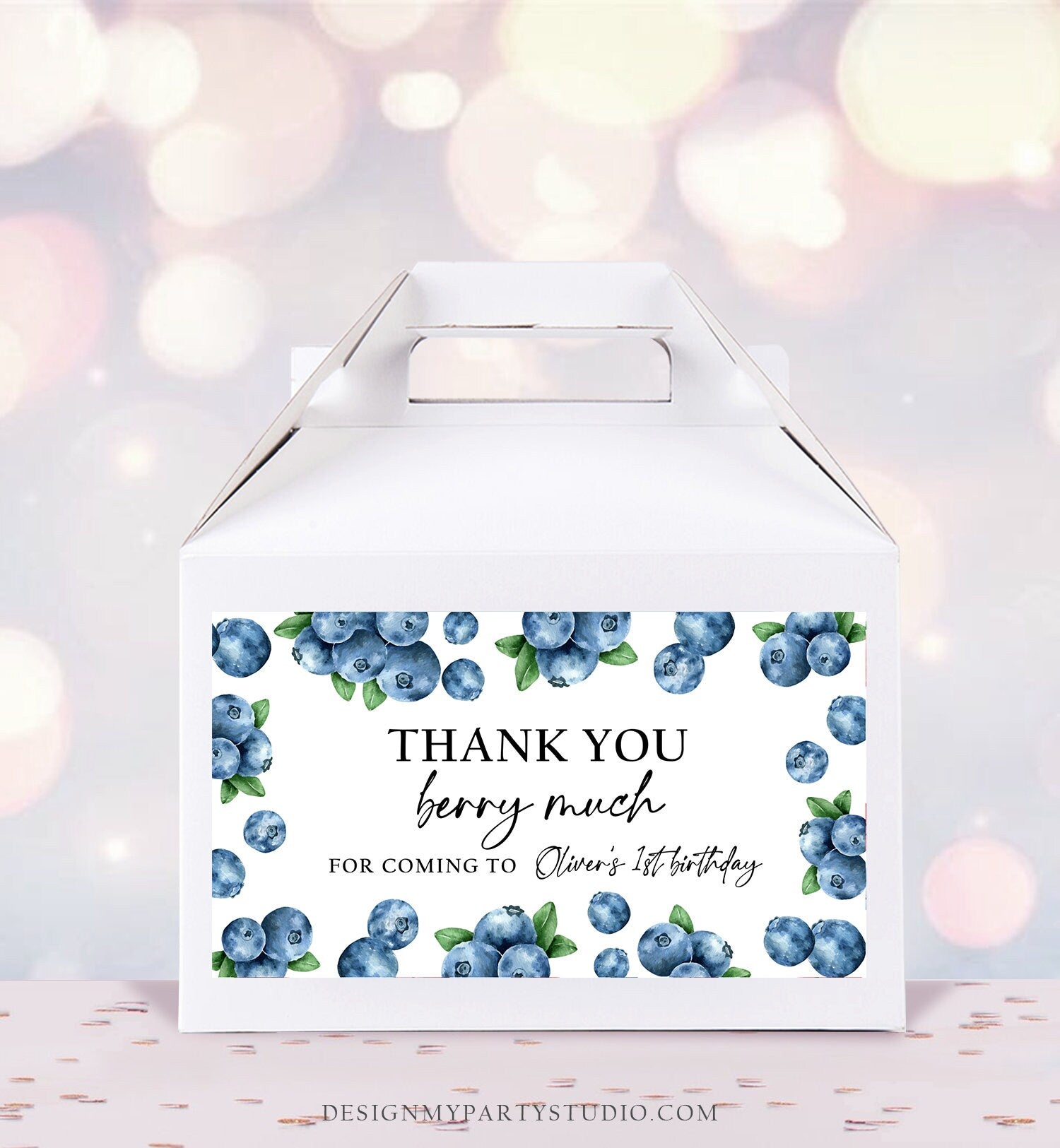 Editable Blueberry Gable Gift Box Label 1st Birthday Berry Favors Treat Box Label Berry Sweet Party Boy Digital Download Printable 0399