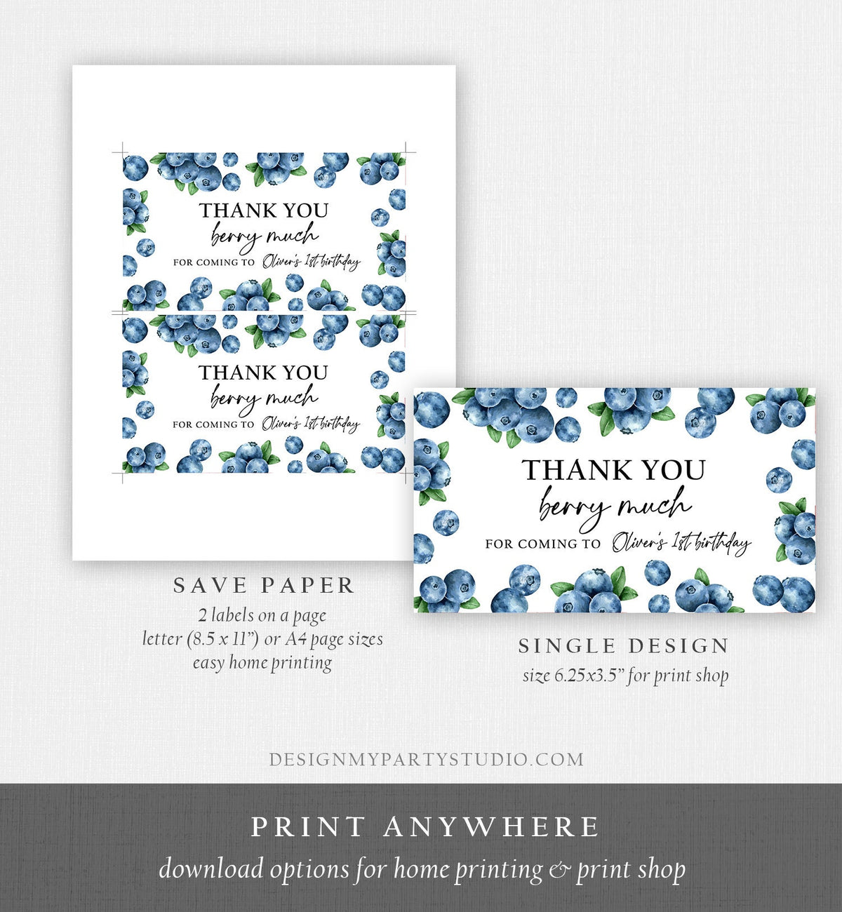 Editable Blueberry Gable Gift Box Label 1st Birthday Berry Favors Treat Box Label Berry Sweet Party Boy Digital Download Printable 0399