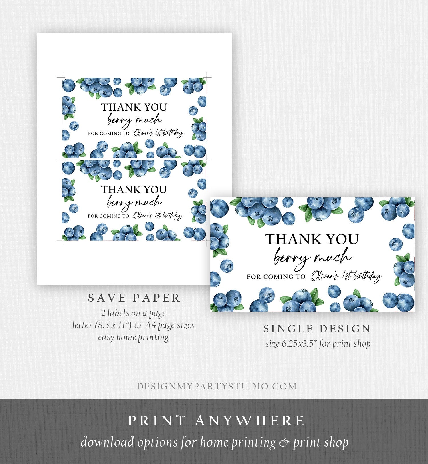 Editable Blueberry Gable Gift Box Label 1st Birthday Berry Favors Treat Box Label Berry Sweet Party Boy Digital Download Printable 0399