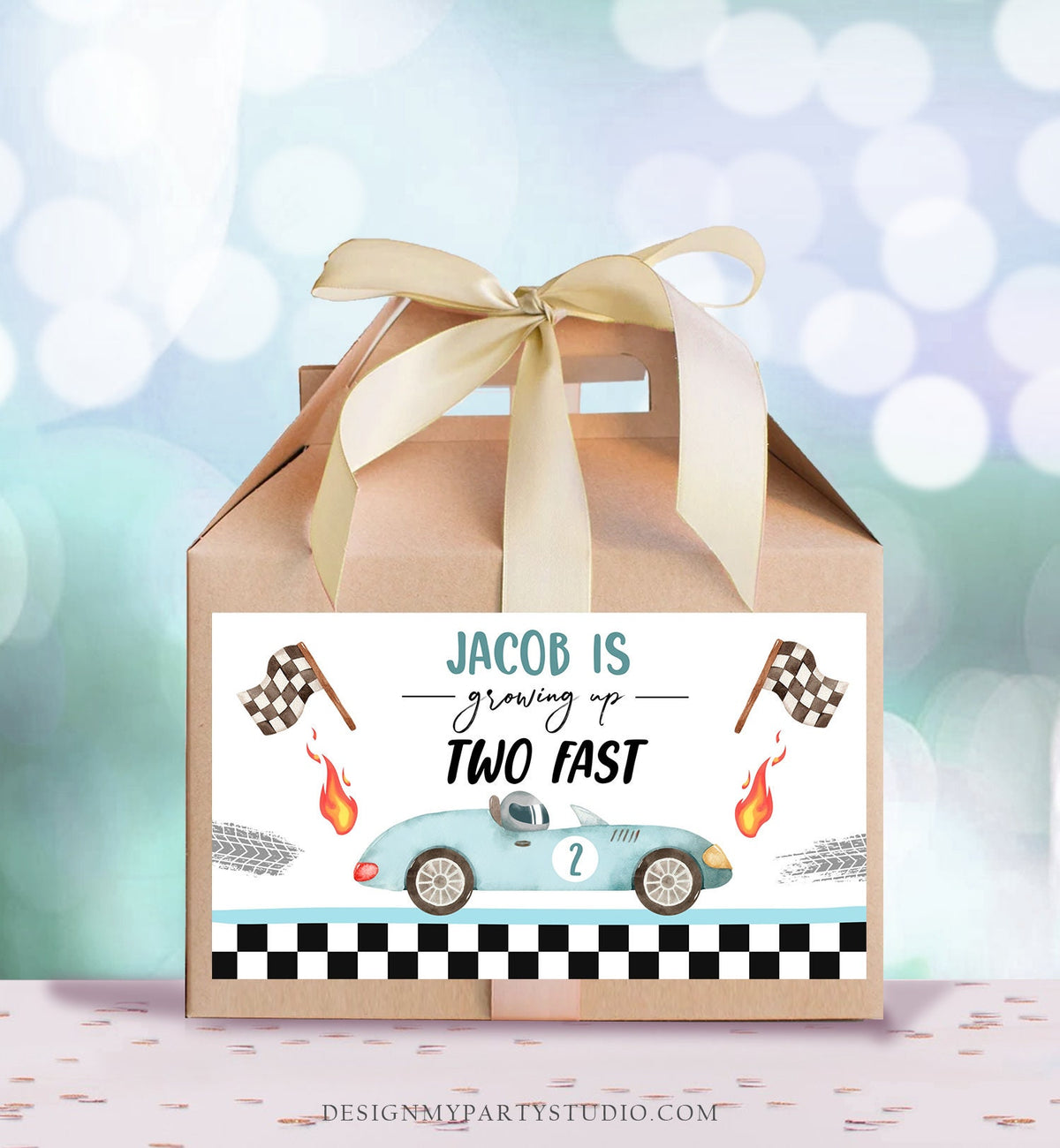 Editable Growing Up Two Fast Gable Box Favor Blue Race Car Birthday Favor Box Label Boy Racing Two 2nd 2 Digital Download Printable 0424