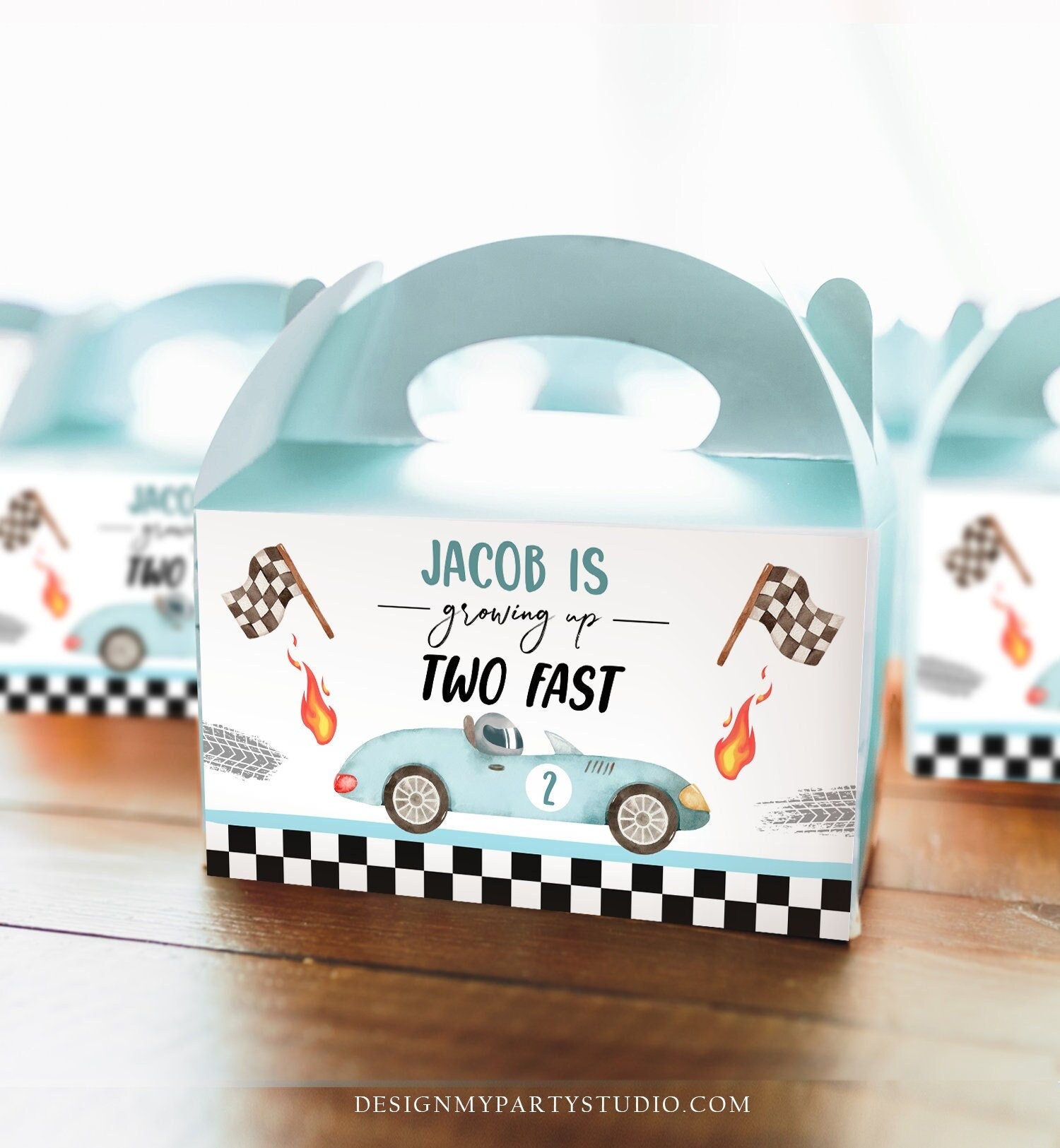 Editable Growing Up Two Fast Gable Box Favor Blue Race Car Birthday Favor Box Label Boy Racing Two 2nd 2 Digital Download Printable 0424