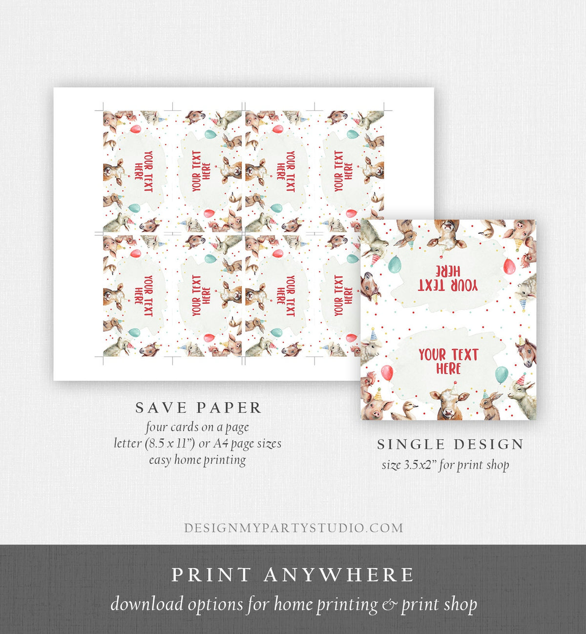 Editable Farm Animals Food Labels Barnyard Birthday Name Place Tent Card Boy Farm Cow Buffet Party Animals Digital Template Printable 0448