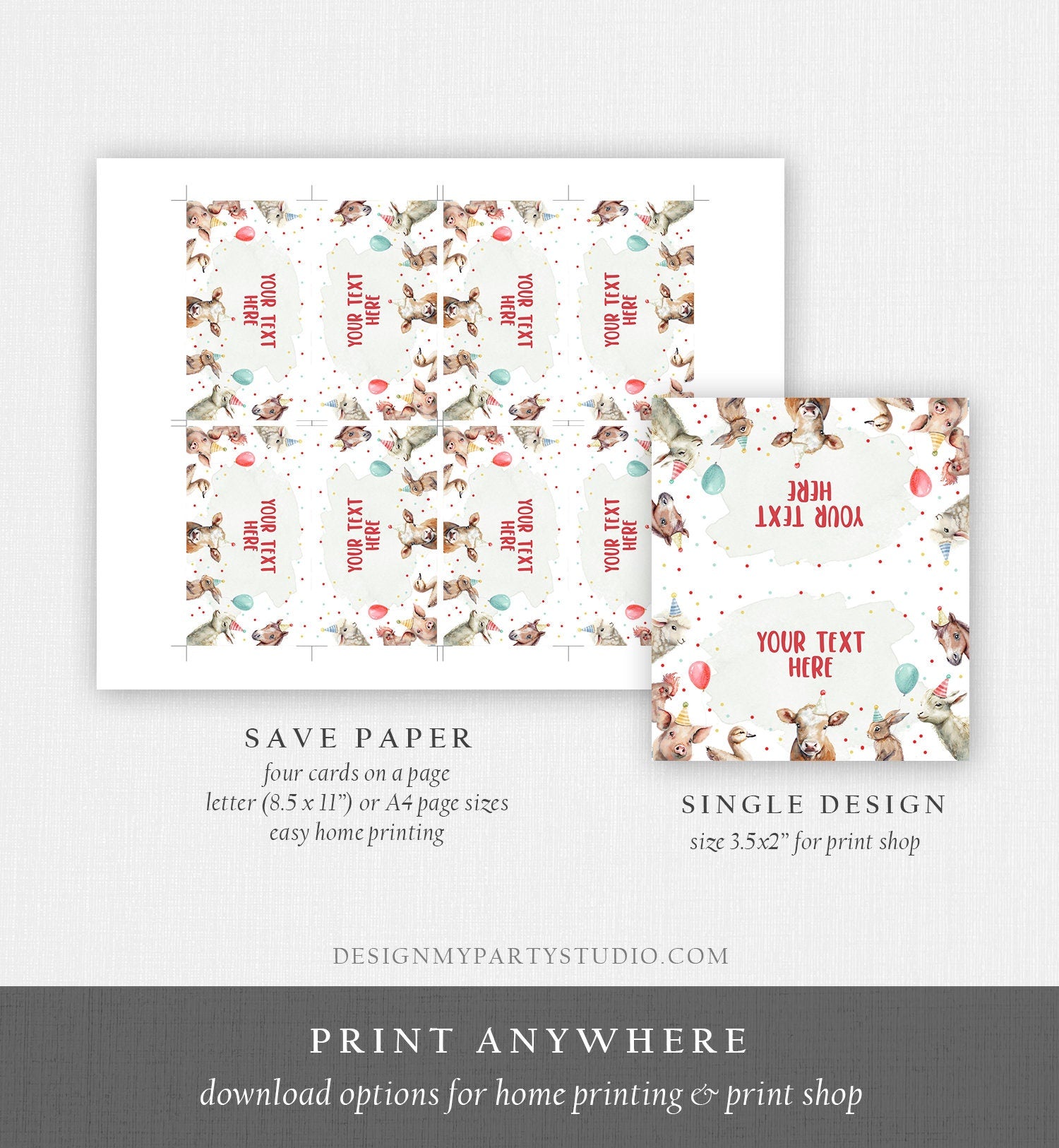 Editable Farm Animals Food Labels Barnyard Birthday Name Place Tent Card Boy Farm Cow Buffet Party Animals Digital Template Printable 0448