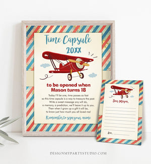 Editable Airplane Time Capsule First Birthday Party Time Flies 1st Birthday Airplane Birthday Guestbook Boy Template Printable Corjl 0011
