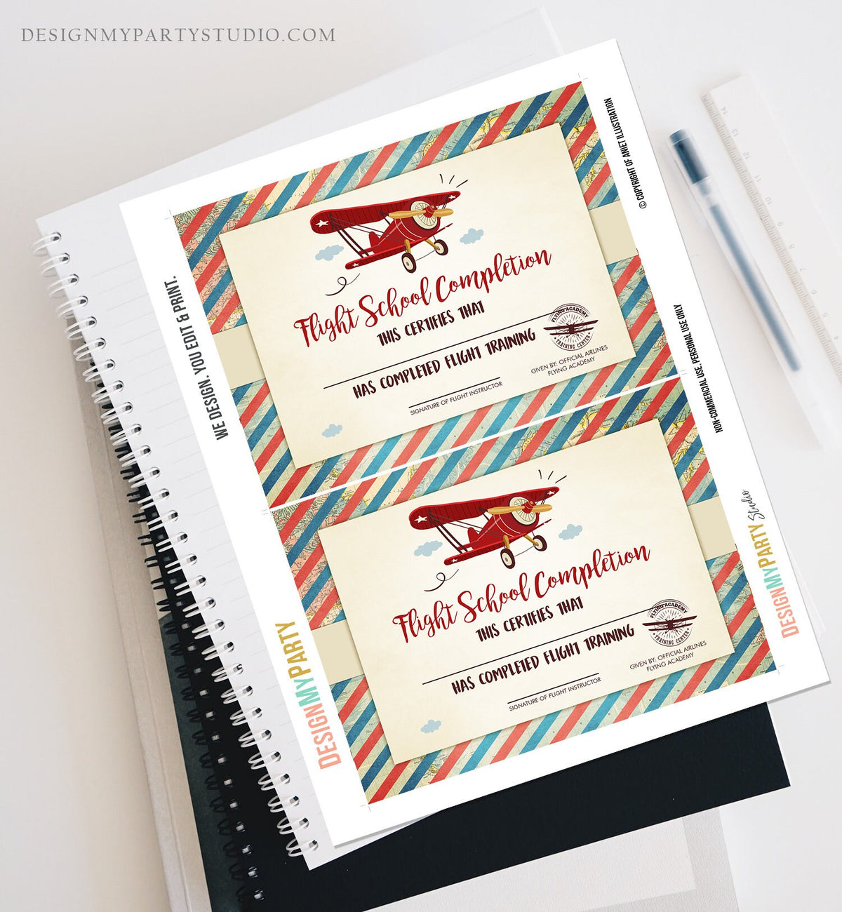 Flight School Certificate Airplane Birthday Party Certificate Boy Airplane Party Favor Birthday Game Instant Download Digital PRINTABLE 0011