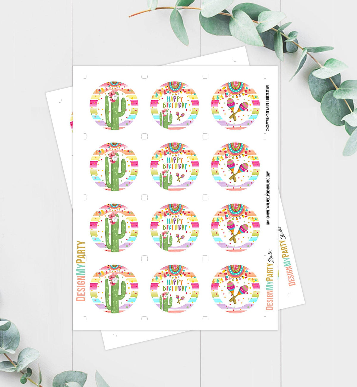 Fiesta Cupcake Toppers Fiesta Favor Tags Birthday Party Decor 1st Fiesta Mexican Party Cactus Taco Twosday Download Digital Printable 0134