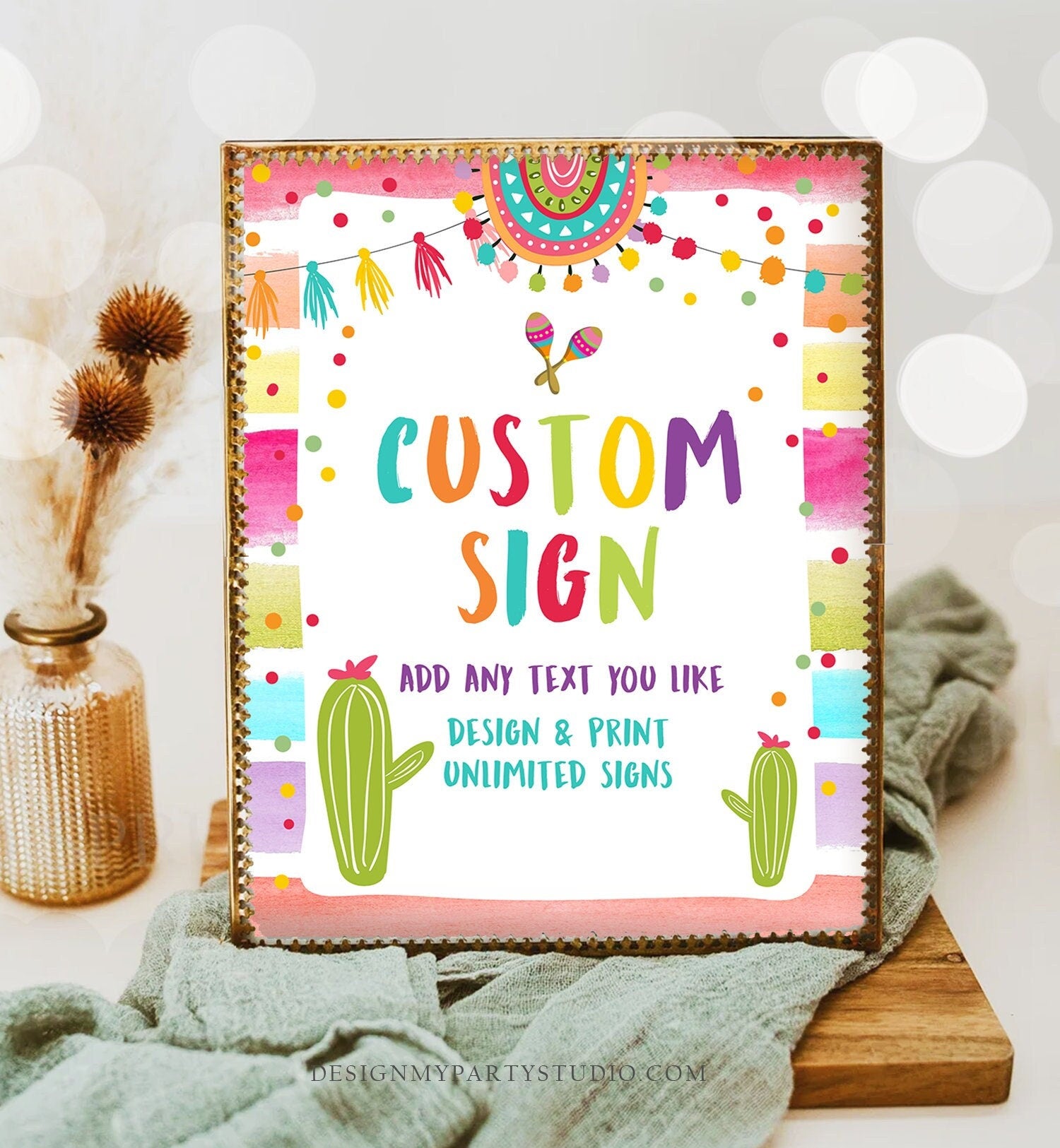 Editable Custom Sign Fiesta Cactus Sign Mexican Table Sign Decor Birthday Shower Party Taco Twosday Girl Download Printable Corjl 8x10 0134