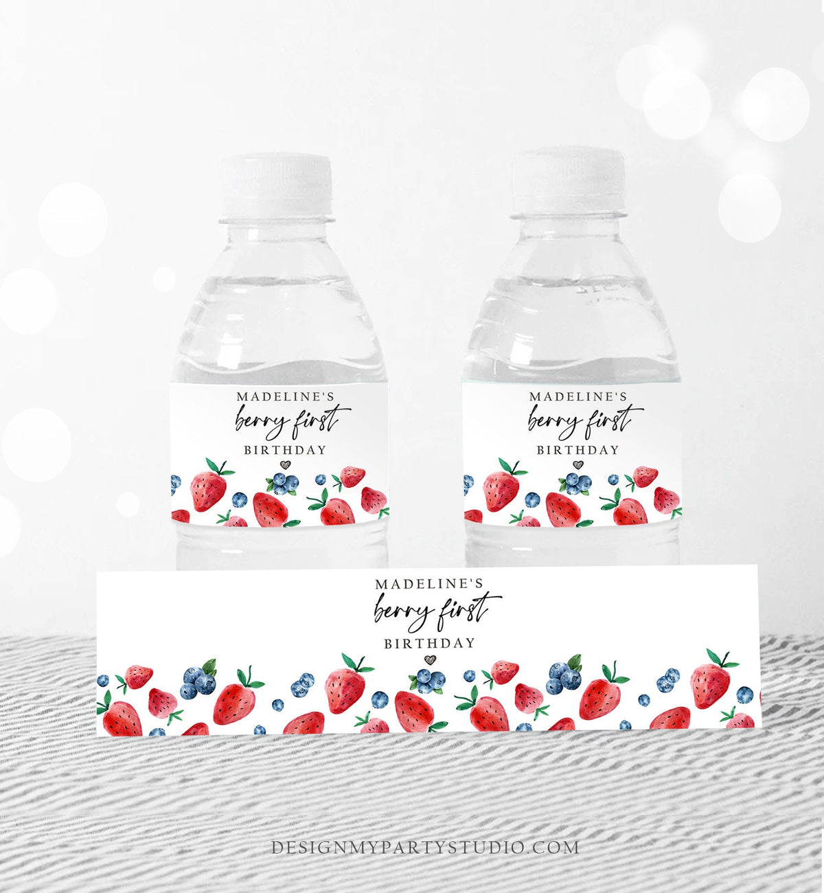 Editable Strawberry Blueberry Water Bottle Labels Berry First Birthday Decor Berry Sweet 1st Party Digital Download Template Printable 0399