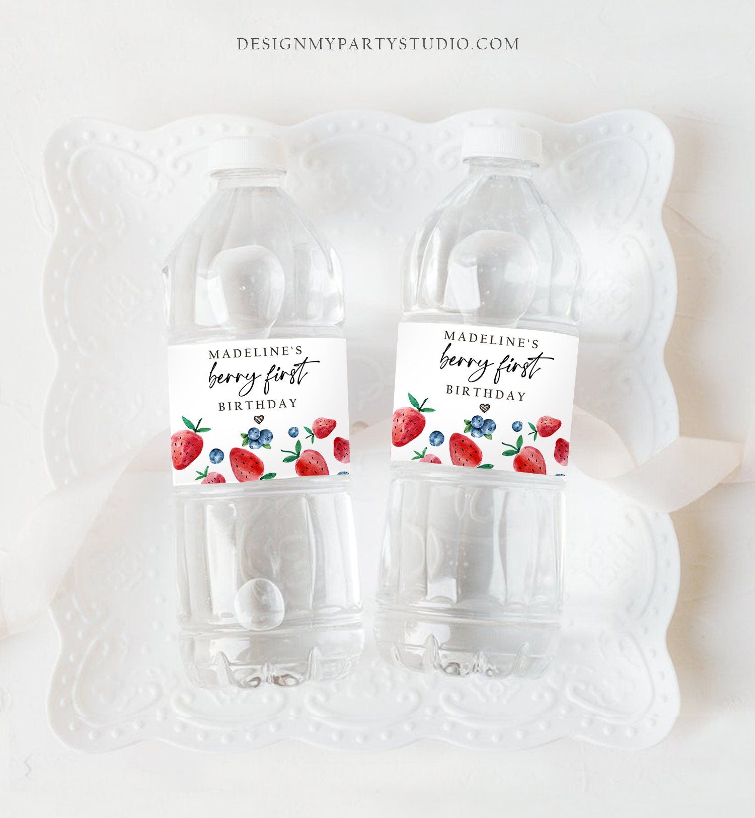 Editable Strawberry Blueberry Water Bottle Labels Berry First Birthday Decor Berry Sweet 1st Party Digital Download Template Printable 0399