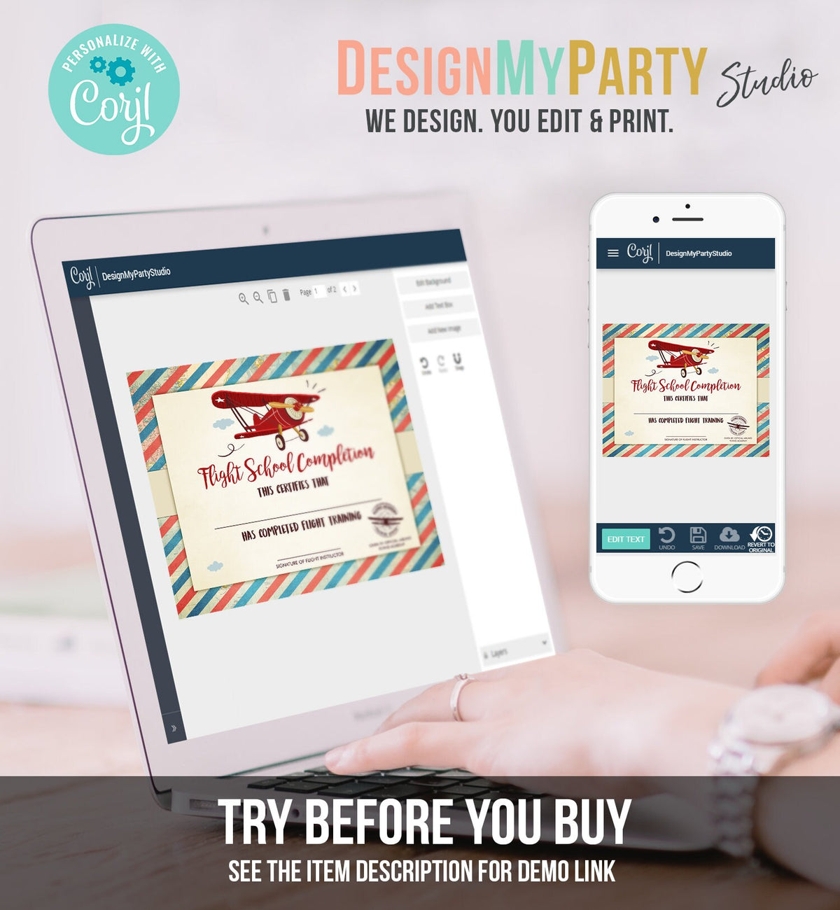 Editable Flight School Certificate Airplane Birthday Party Certificate Boy Favor Birthday Game Digital Download Template Printable 0011