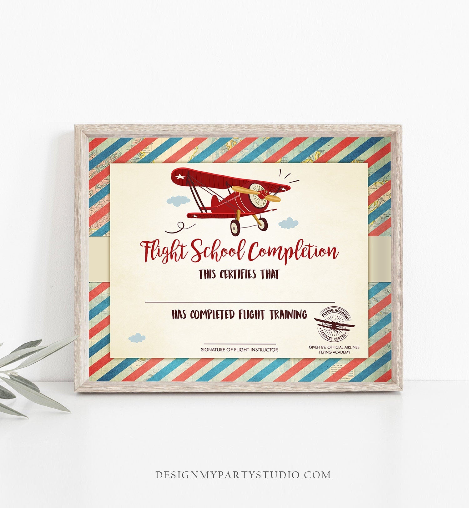 Editable Flight School Certificate Airplane Birthday Party Certificate Boy Favor Birthday Game Digital Download Template Printable 0011