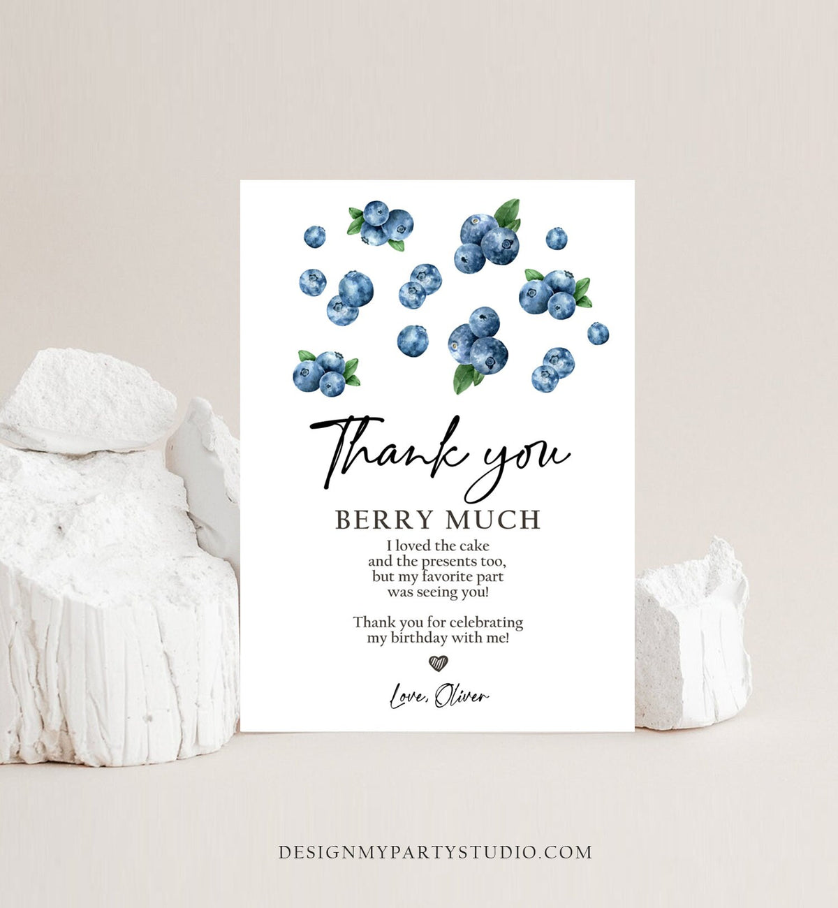 Editable Blueberry Thank You Card Berry First Birthday Berry Sweet Farmers Market Blueberries Boy Digital Download Template Printable 0399