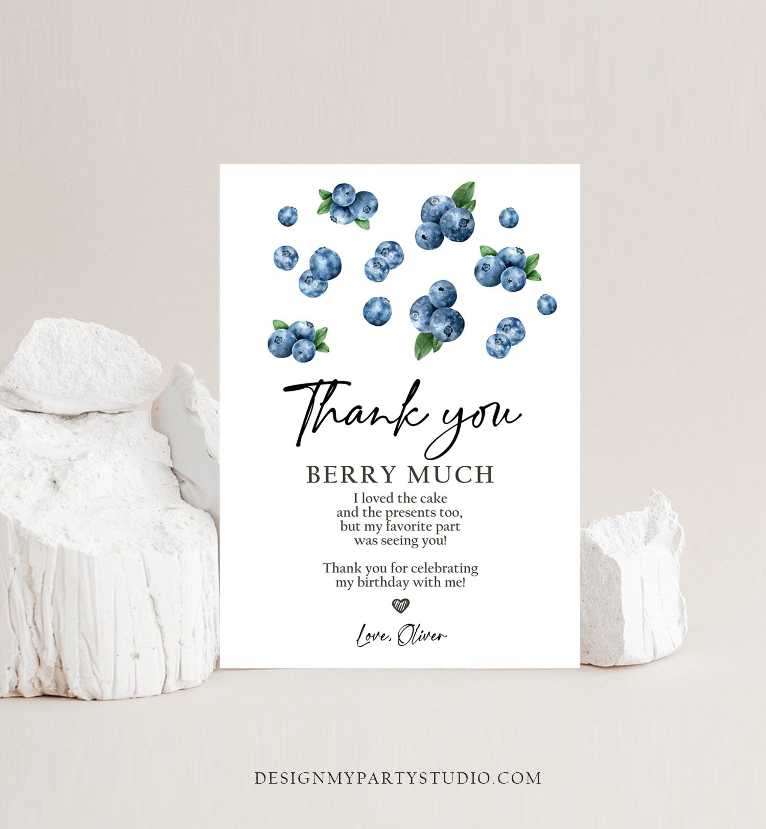 Editable Blueberry Thank You Card Berry First Birthday Berry Sweet Farmers Market Blueberries Boy Digital Download Template Printable 0399