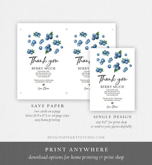Editable Blueberry Thank You Card Berry First Birthday Berry Sweet Farmers Market Blueberries Boy Download Printable Template Corjl 0399