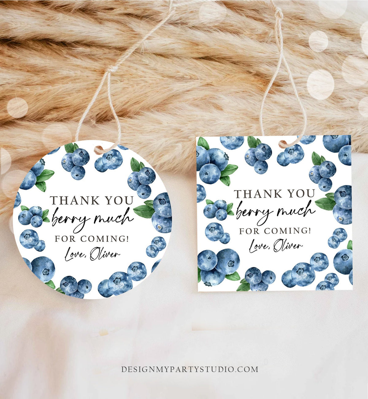 Editable Blueberry Favor Tags Berry First Birthday Thank you Stickers Label Berry Farmers Market Blueberries Template PRINTABLE Corjl 0399