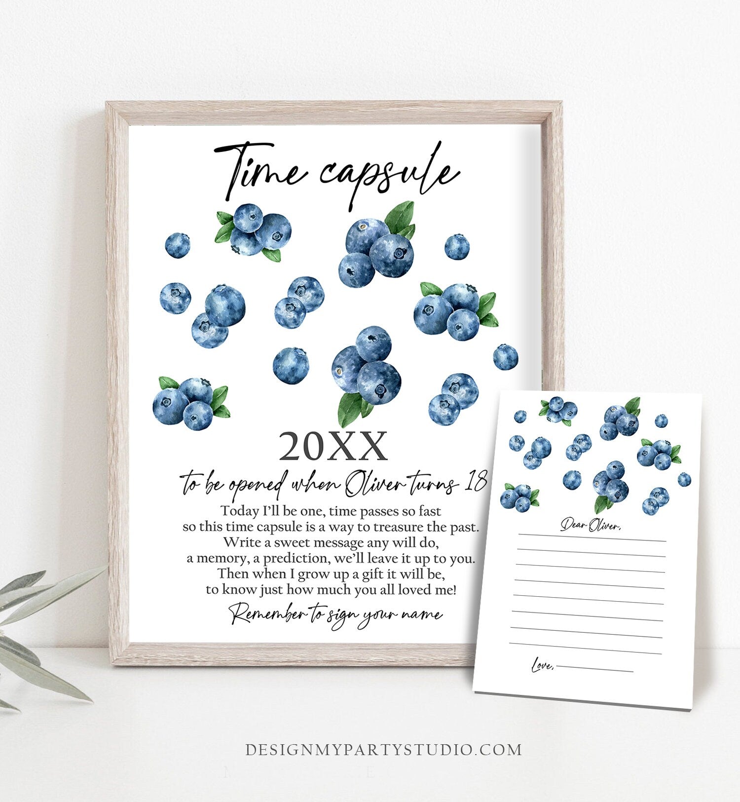 Editable Time Capsule Berry First Birthday Blueberry Party Decorations Berry Sweet Party Blueberries Boy Template Printable Corjl 0399