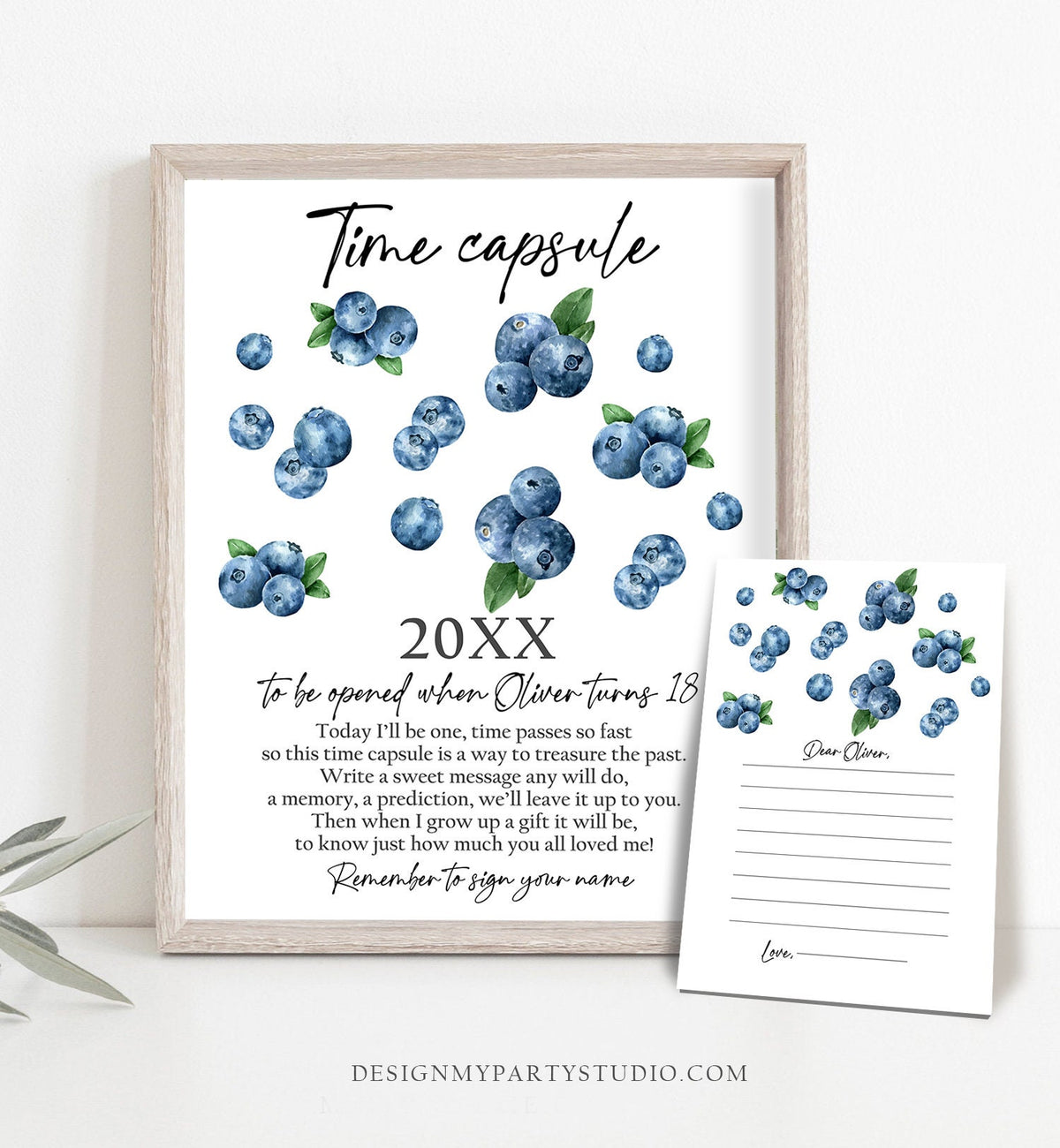 Editable Time Capsule Berry First Birthday Blueberry Party Decor Berry Sweet Party Blueberries Boy Digital Download Template Printable 0399