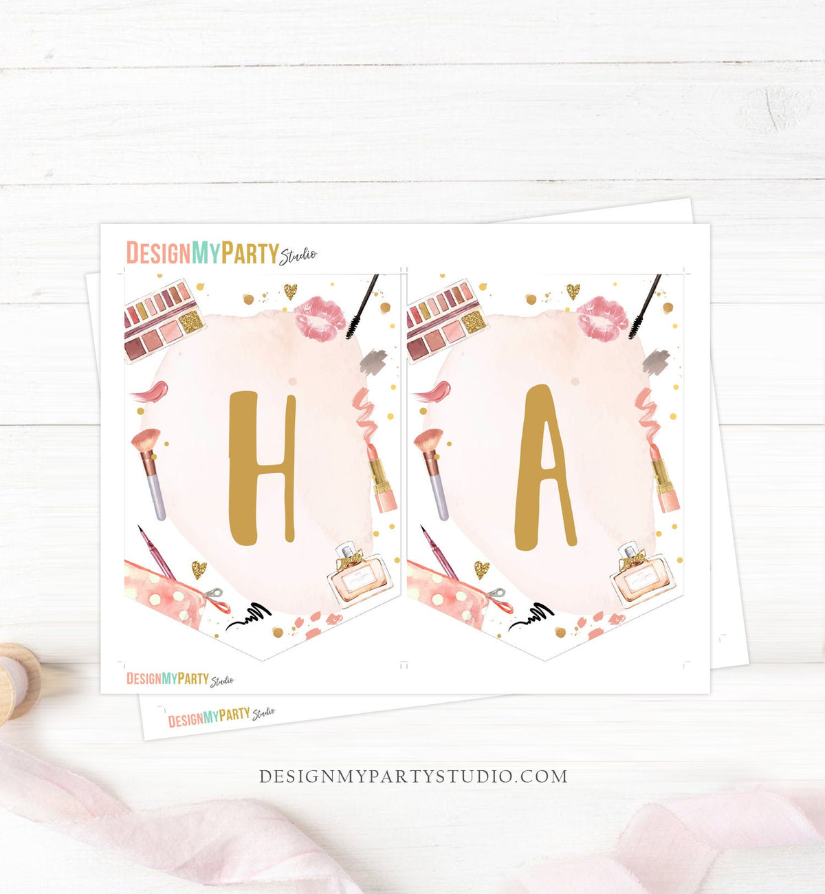 Spa Party Happy Birthday Banner Spa Glitters and Glamour Glitz Glam Banner Birthday Girl Makeup Instant Digital Download Printable 0420