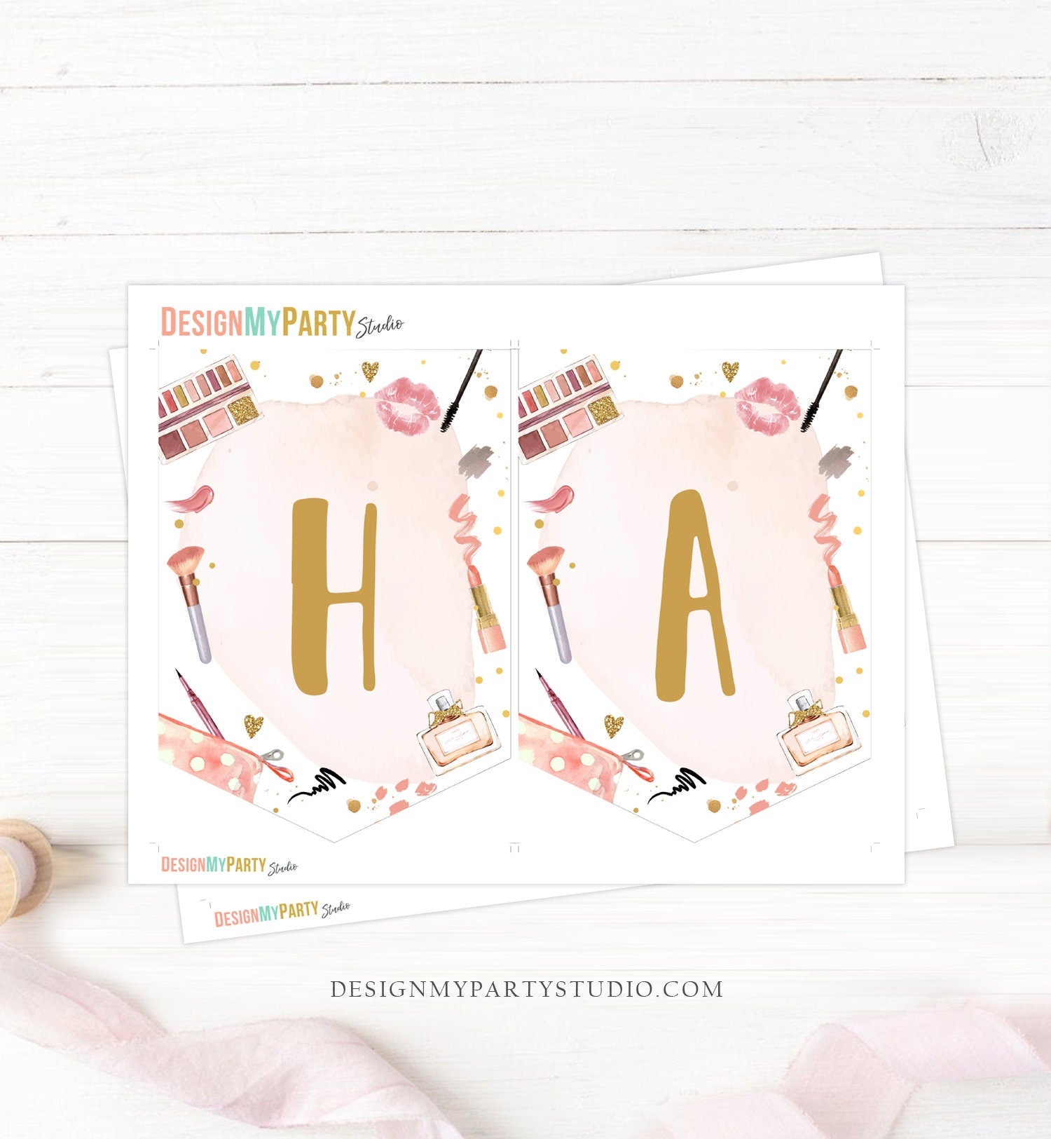 Spa Party Happy Birthday Banner Spa Glitters and Glamour Glitz Glam Banner Birthday Girl Makeup Instant Digital Download Printable 0420