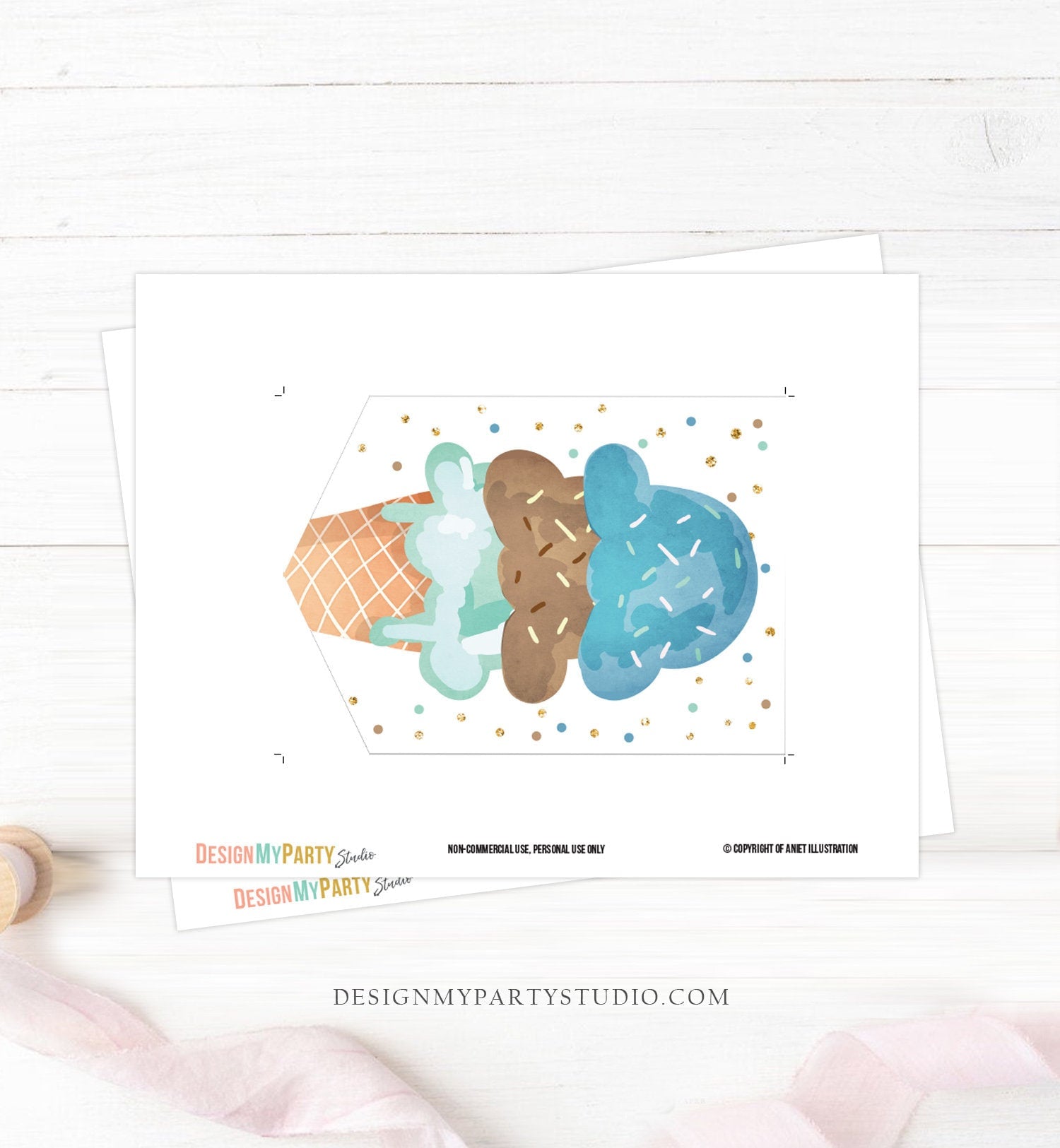 Ice Cream Birthday Banner A-Z Alphabet Numbers Banner First Happy Birthday Banner Boy Blue Mint Gold Two Sweet Confetti Decor Printable 0243