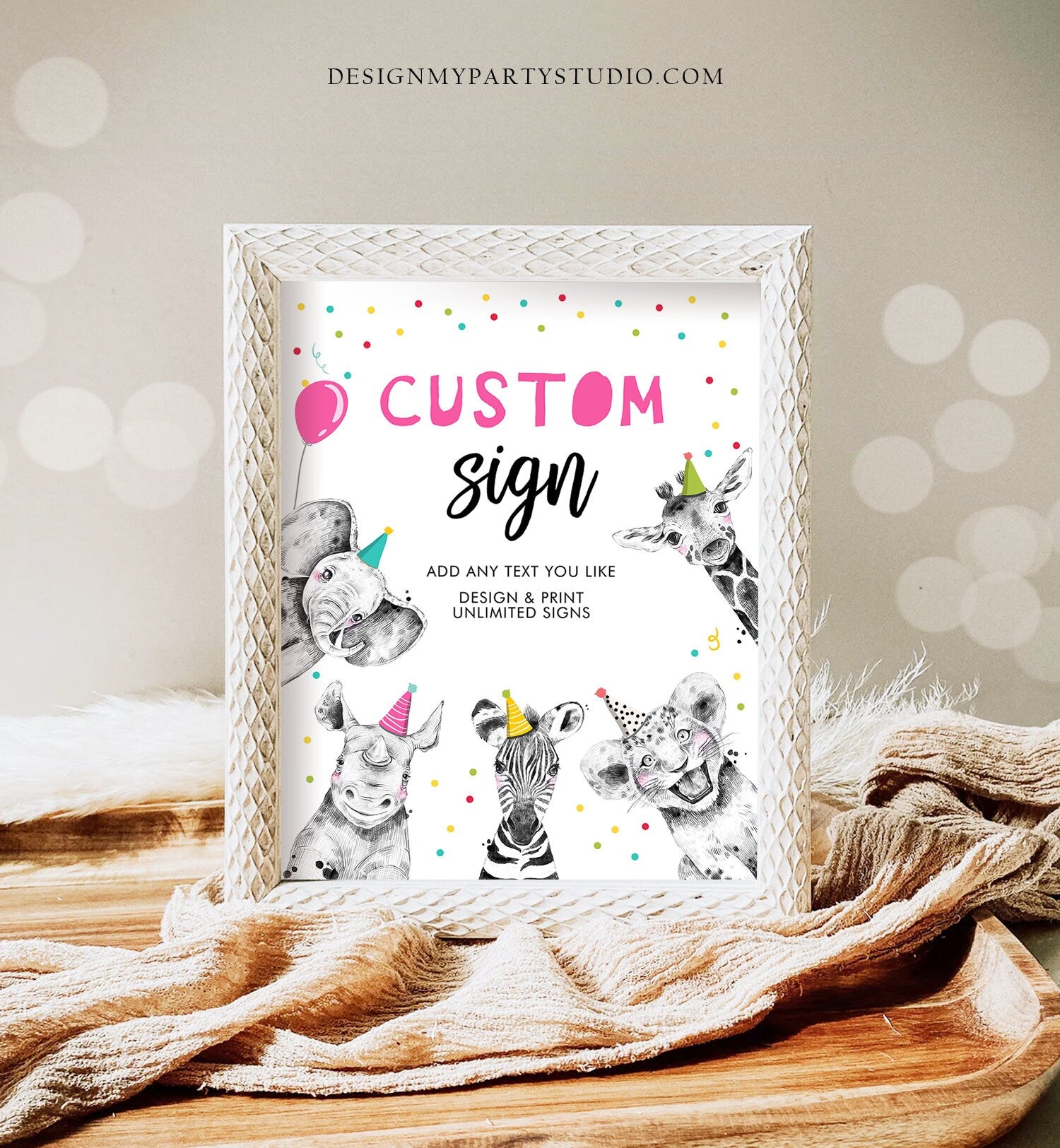 Editable Custom Sign Party Animals Sign Wild One Animals Decor Zoo Safari Animals Girl Table Decoration 8x10 Instant Download PRINTABLE 0390