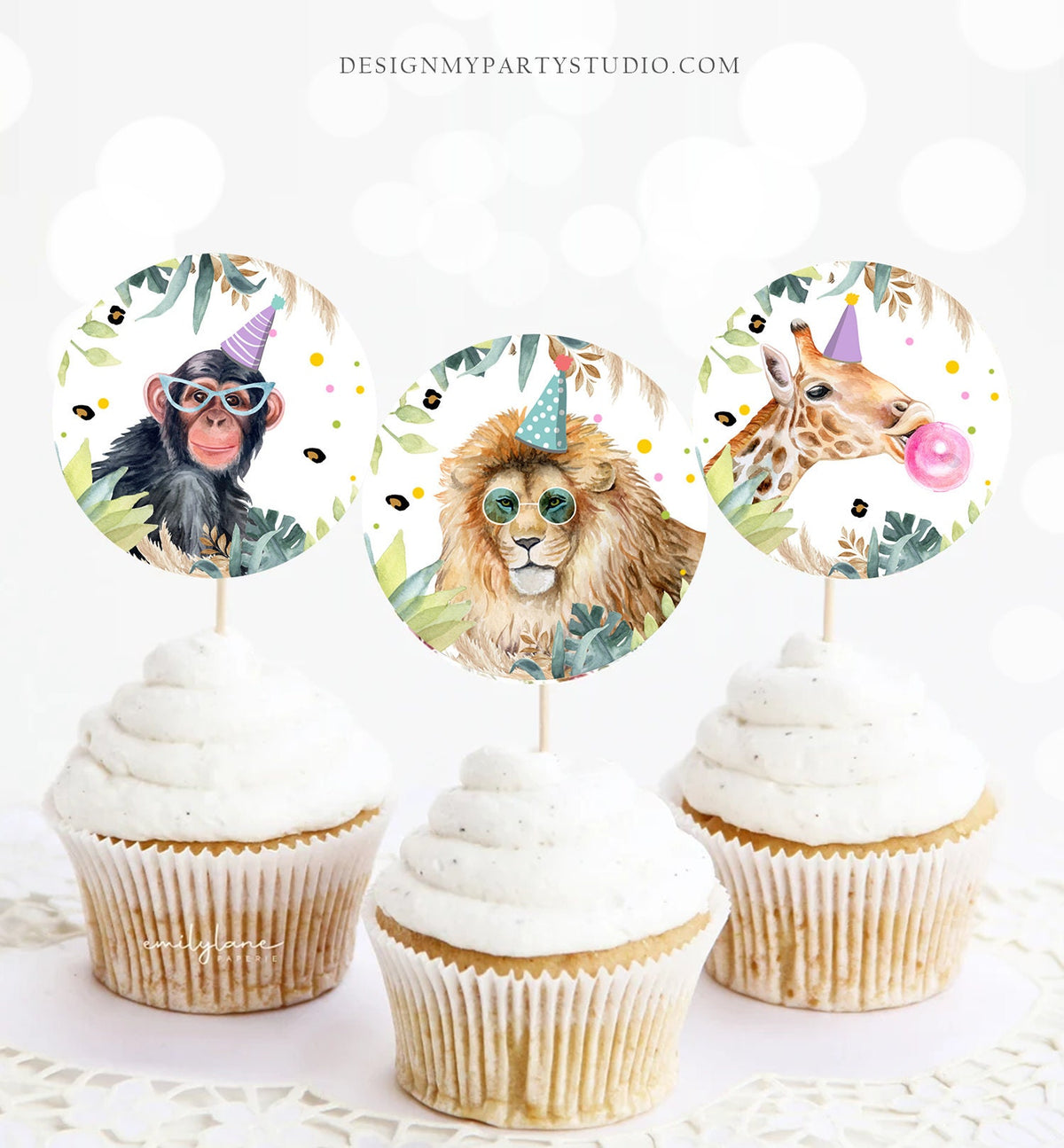 Party Animals Cupcake Toppers Favor Tags Birthday Party Decoration Safari Animals Zoo Birthday Wild One download Digital PRINTABLE 0417