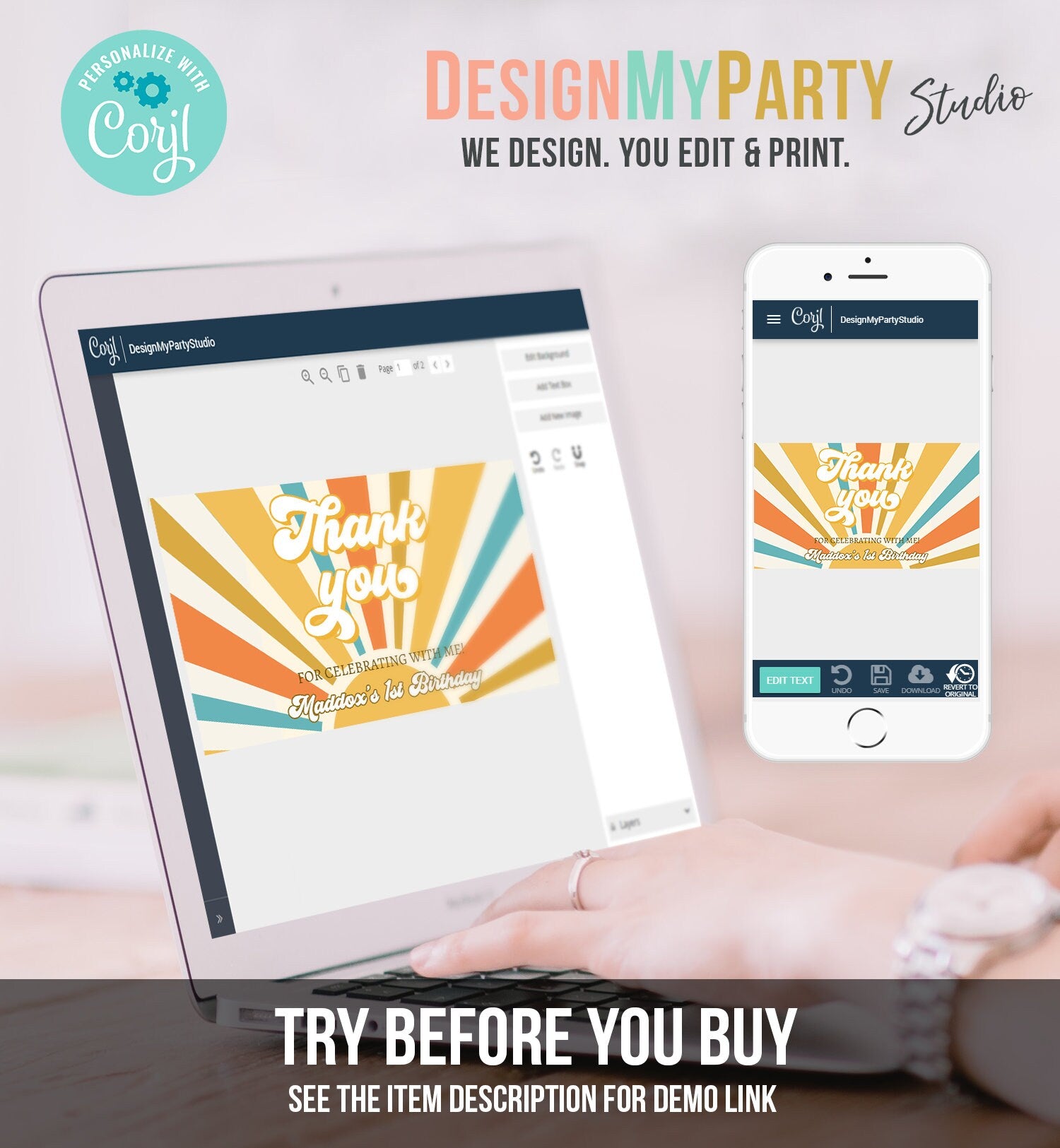 Editable Sun Birthday Party Gable Box Favor Label Boho Sun Gift Box Labels Retro Sunshine First Trip Around the Sun Download Printable 0457