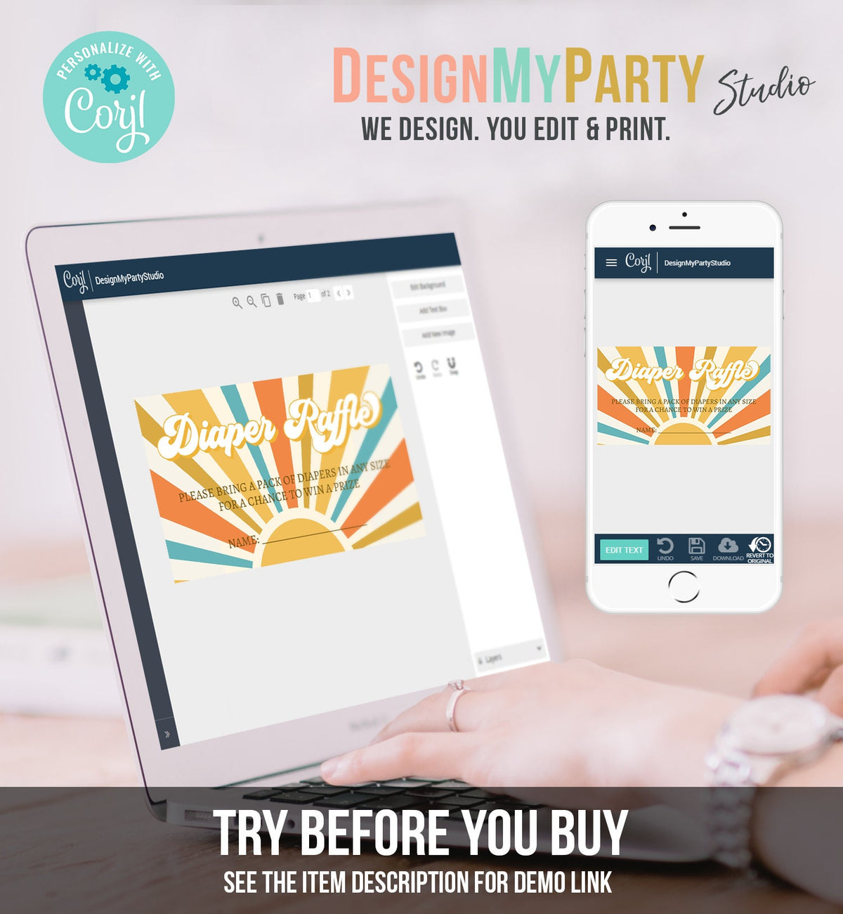 Editable Sunshine Diaper Raffle Ticket Ray of Sonshine Baby shower Boy Diaper Game Retro Groovy Boy Digital Template Printable 0457