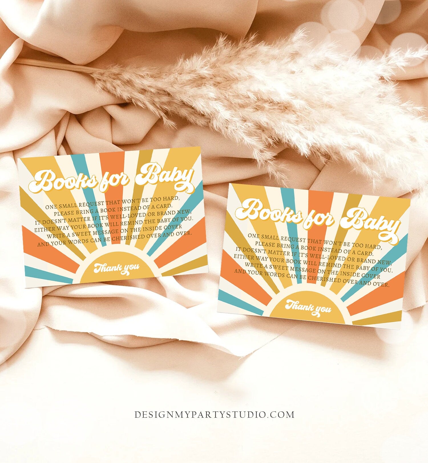 Editable Sunshine Baby Shower Book Request Ticket Little Ray of Sonshine Retro Bring a Book Shower Insert Template PRINTABLE Corjl 0457