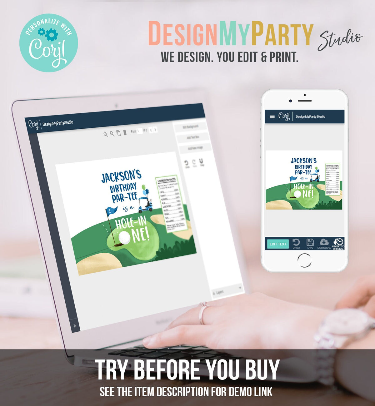 Editable Hole in One Birthday Chip Bag Golf First Birthday Par-tee Decor Boy Golfing Party Favors 1st Digital Template Printable 0405