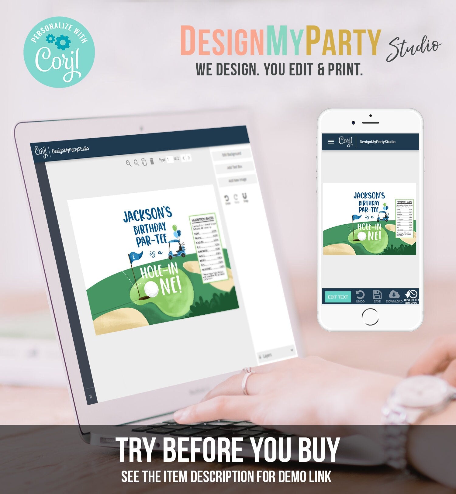 Editable Hole in One Birthday Chip Bag Golf First Birthday Par-tee Decor Boy Golfing Party Favors 1st Digital Template Printable 0405