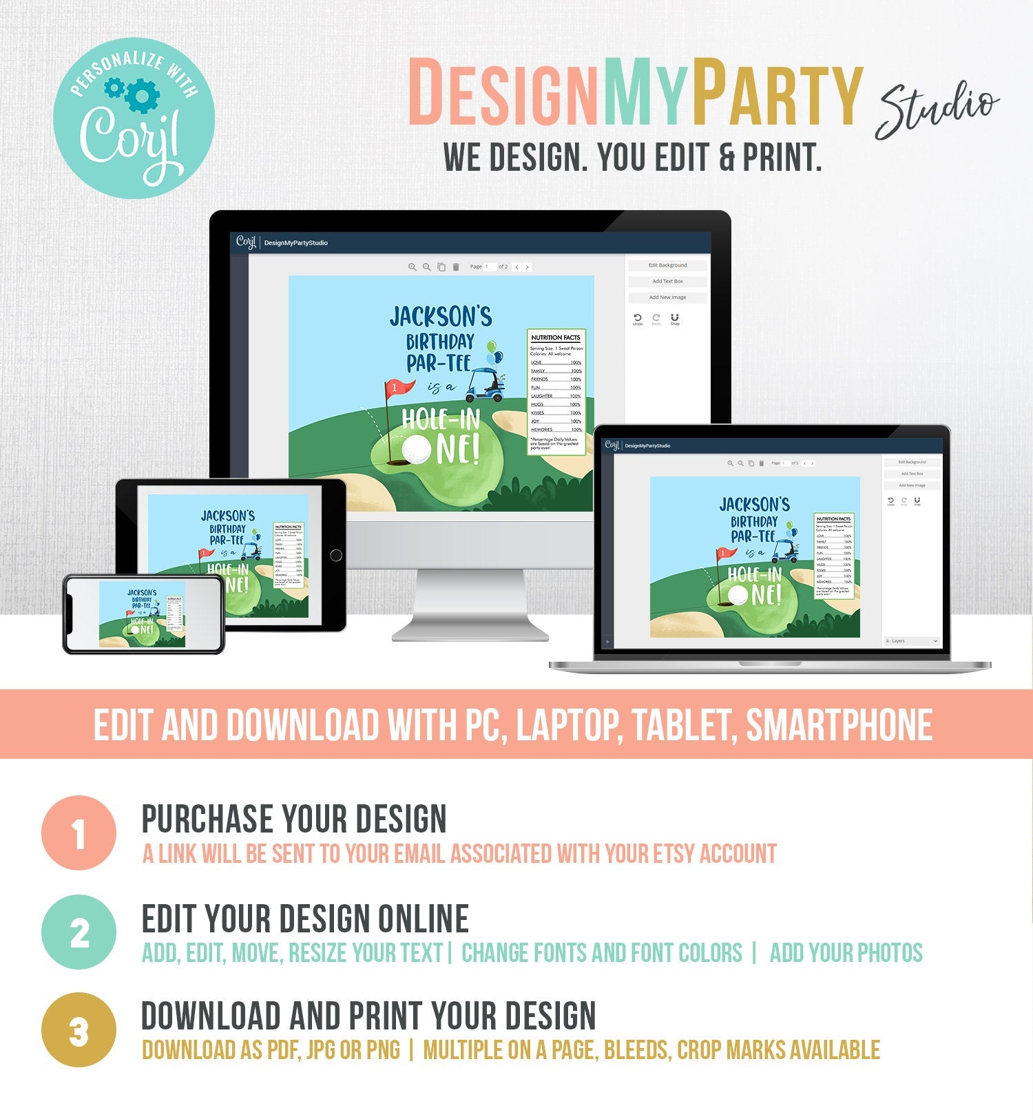 Editable Hole in One Birthday Chip Bag Golf First Birthday Par-tee Decor Boy Golfing Party Favors 1st Digital Template Printable 0405