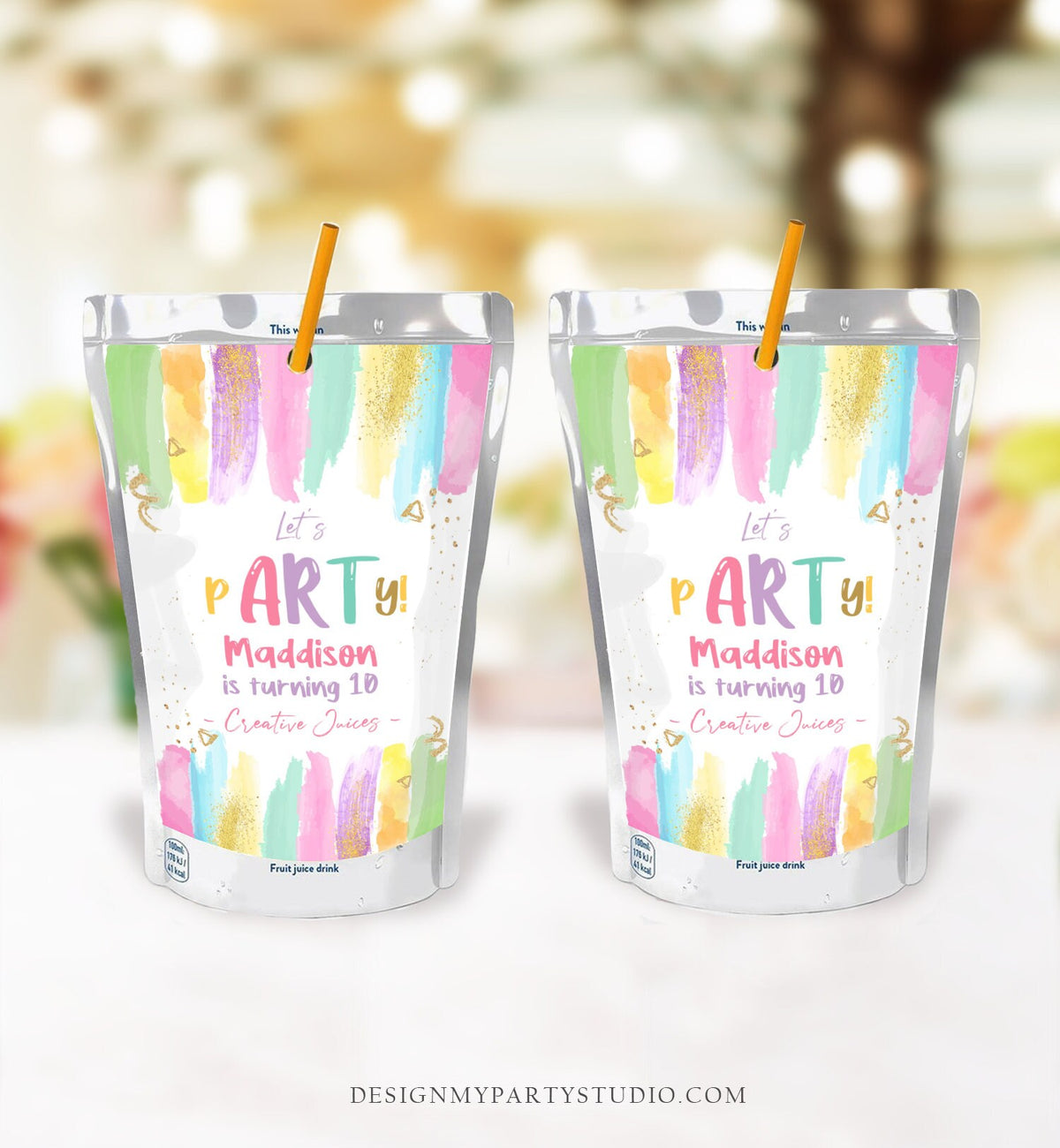 Editable Art Party Birthday Capri Sun Labels Art Party Juice Label Girl Birthday Decor Paint Party Download Corjl Template Printable 0450