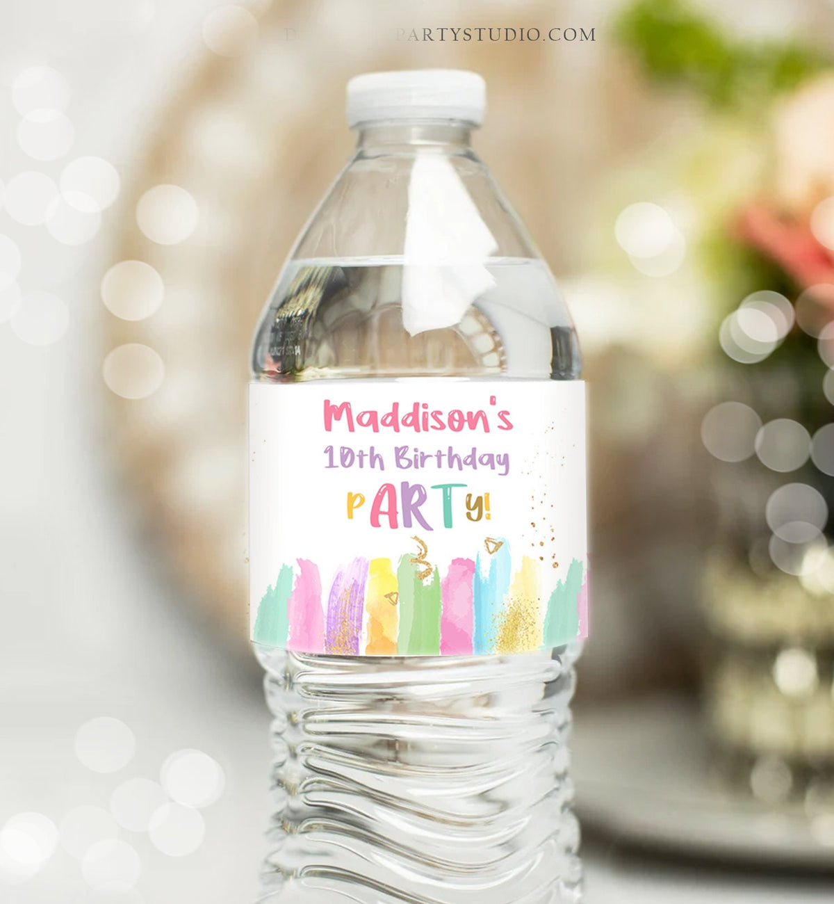 Editable Art Party Water Bottle Labels Painting Birthday Decor Craft Birthday Art Party Rainbow Pastel Labels Bottle Template Corjl 0450